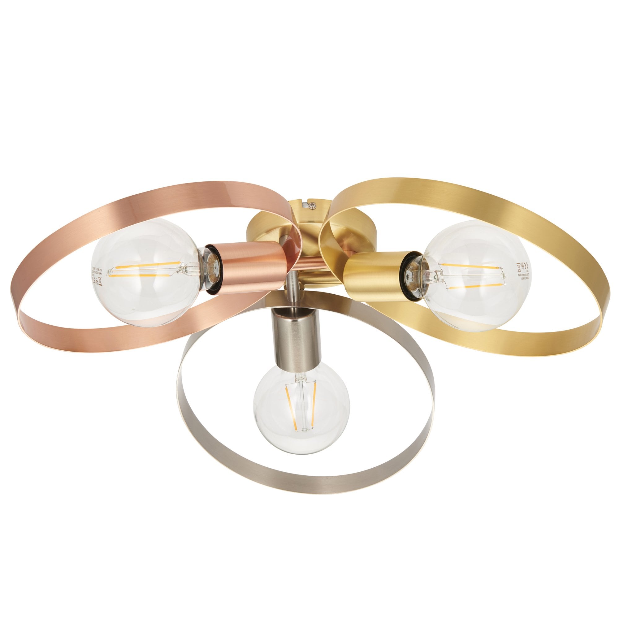 Endon Hoop 3 Light Semi Flush - Brushed Copper, Nickel & Brass