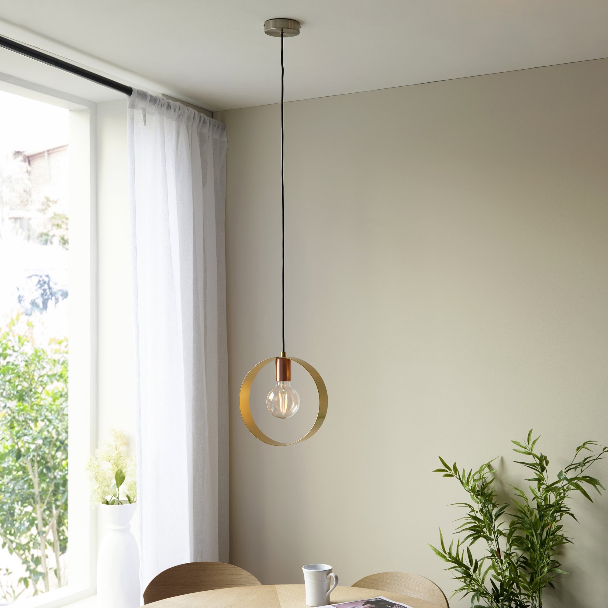 Endon Hoop Single Pendant - Brushed Copper, Nickel & Brass