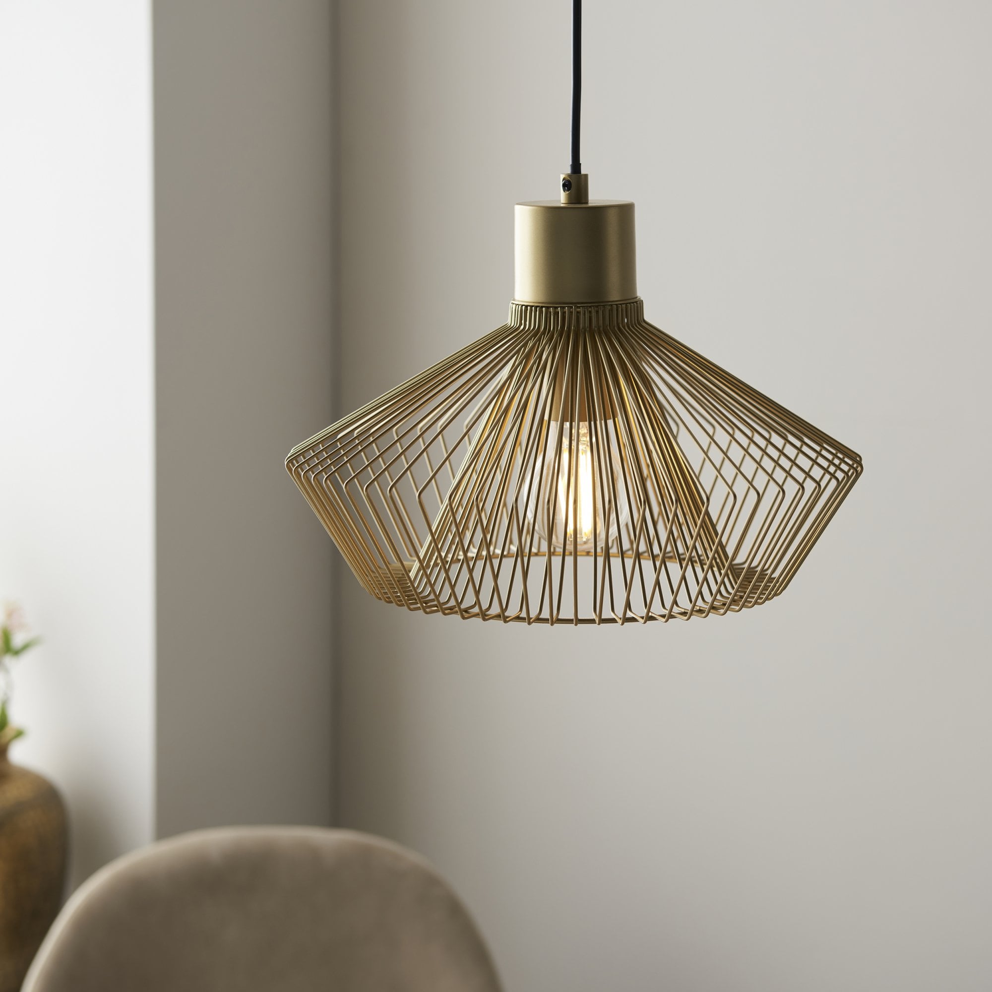 Endon Kimberley Single Caged Pendant - Gold Painted