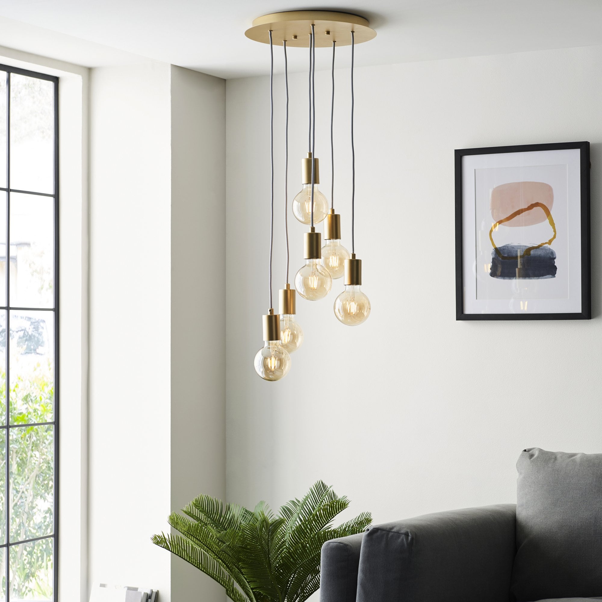 Endon Studio 6 Light Pendant - Soft Gold Paint & Brushed Brass