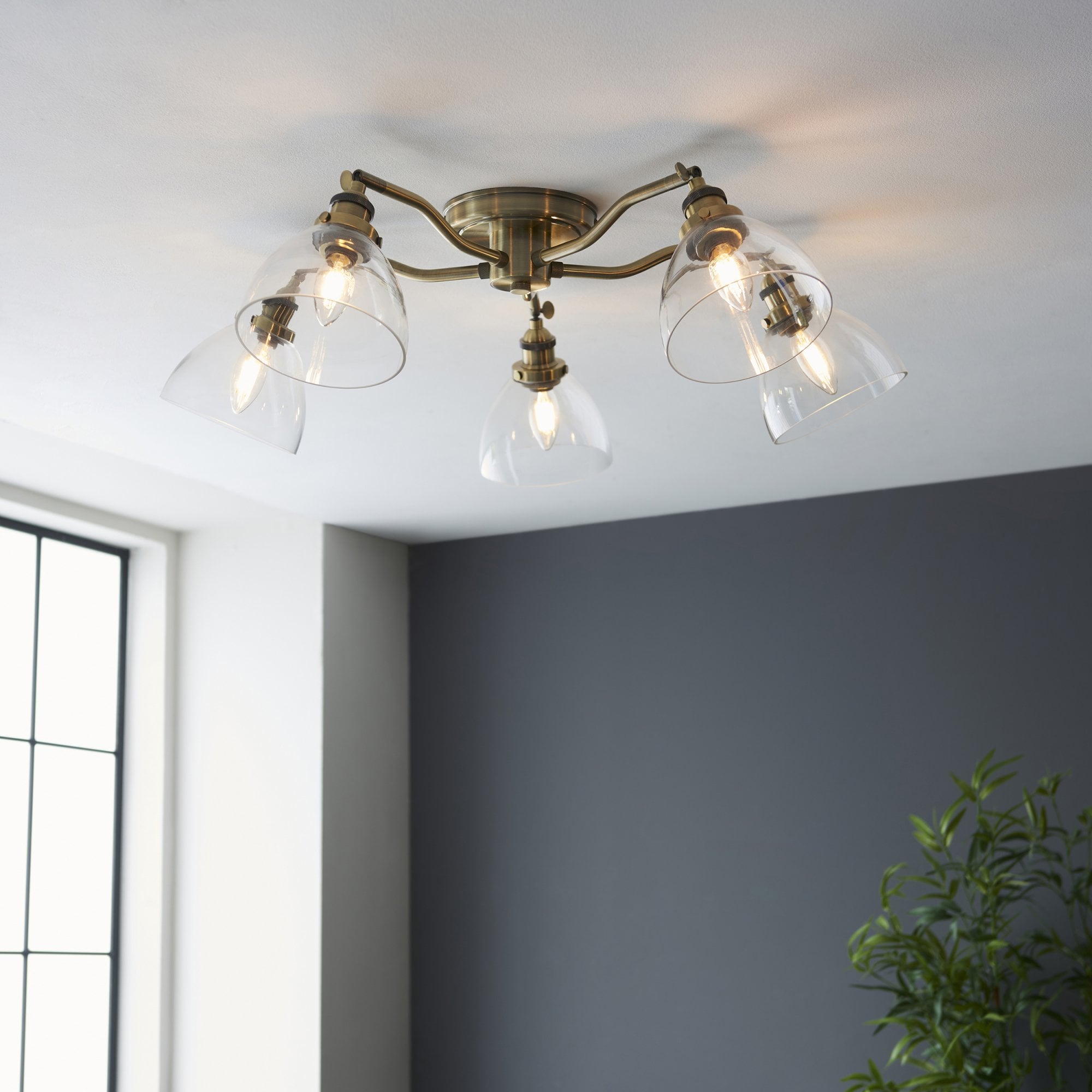 Endon Hansen 5 Light Semi Flush - Antique Brass