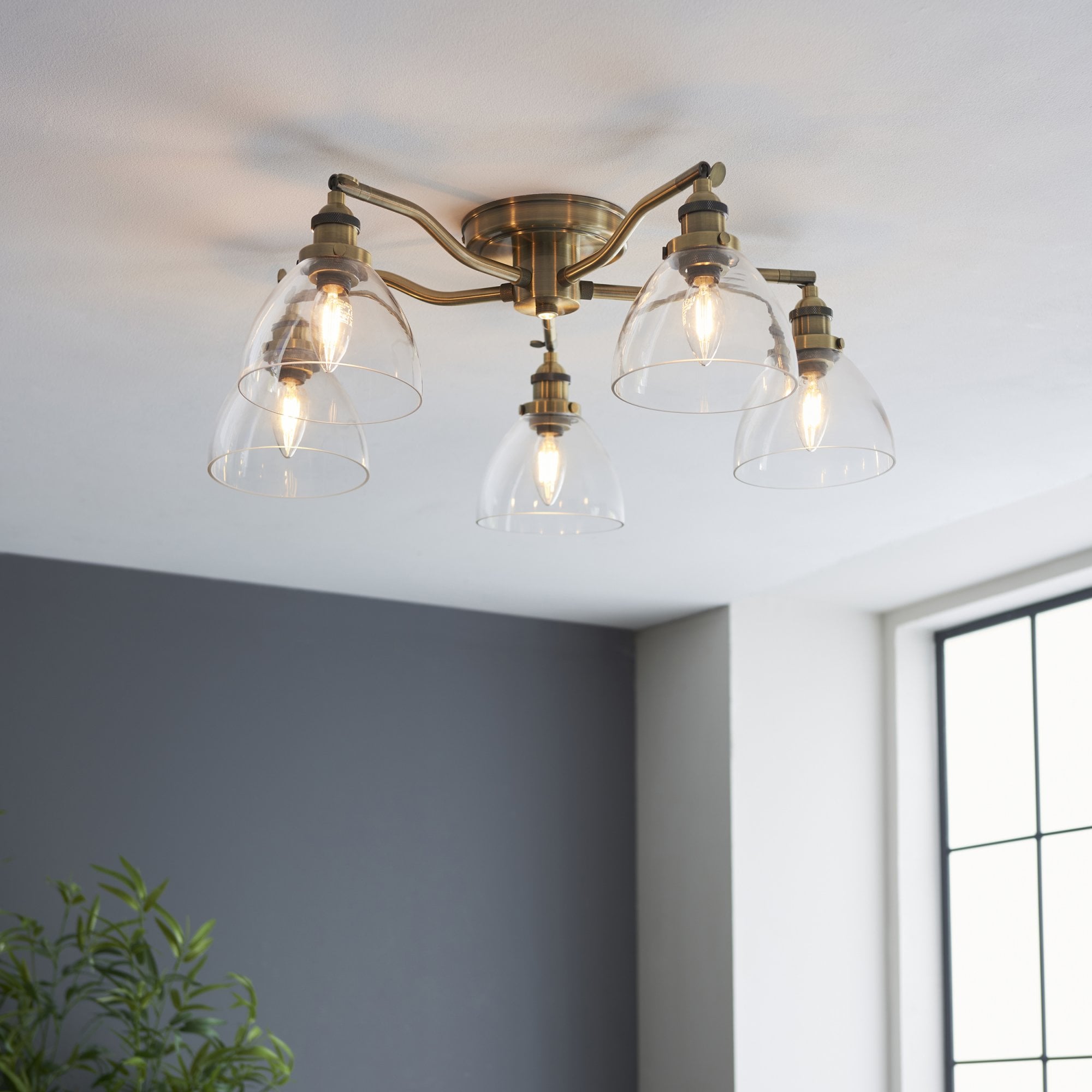 Endon Hansen 5 Light Semi Flush - Antique Brass