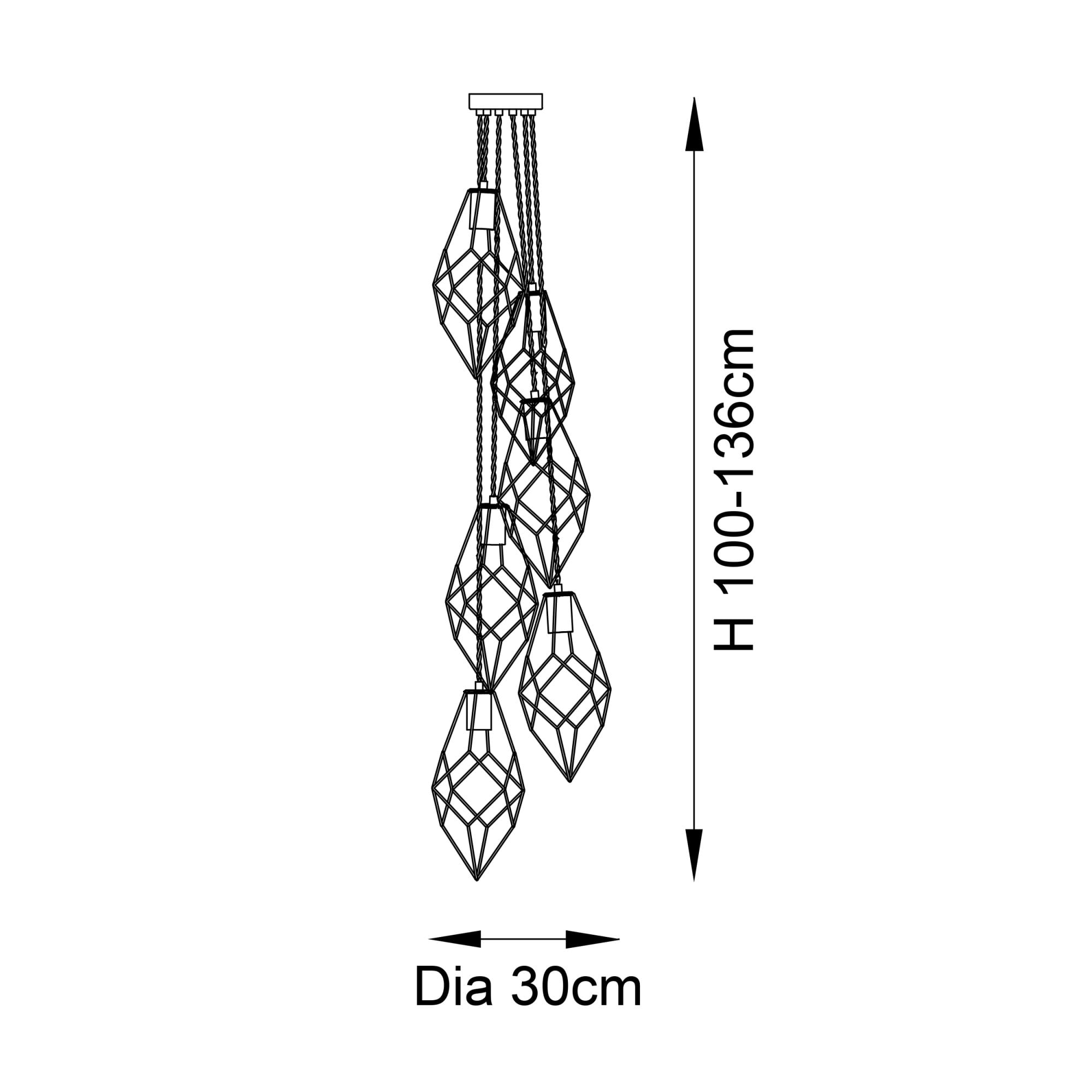 Endon Jaxon 6 Light Cascade Pendant - Matt Black