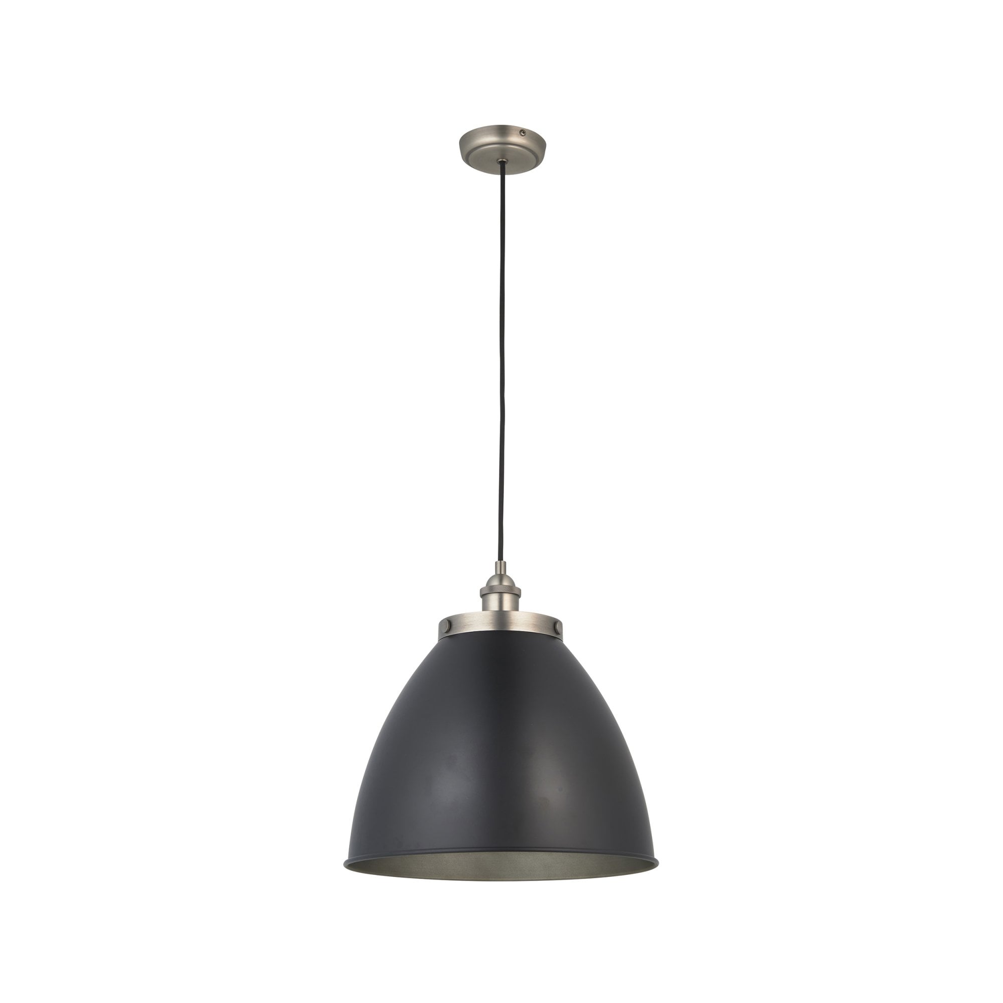 Endon Franklin Large Single Light Pendant - Matt Black & Aged Pewter