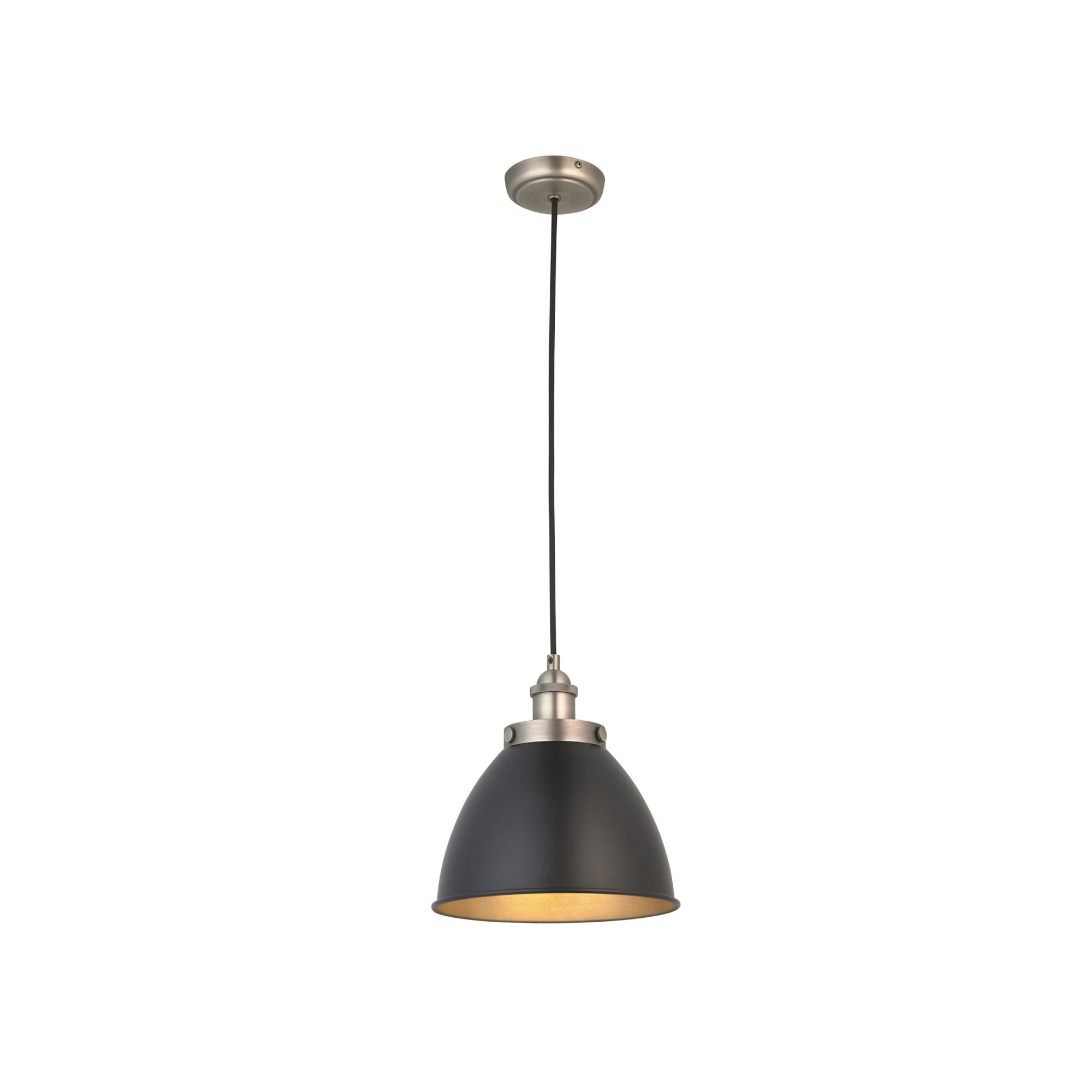 Endon Franklin Small Single Light Pendant - Matt Black & Aged Pewter