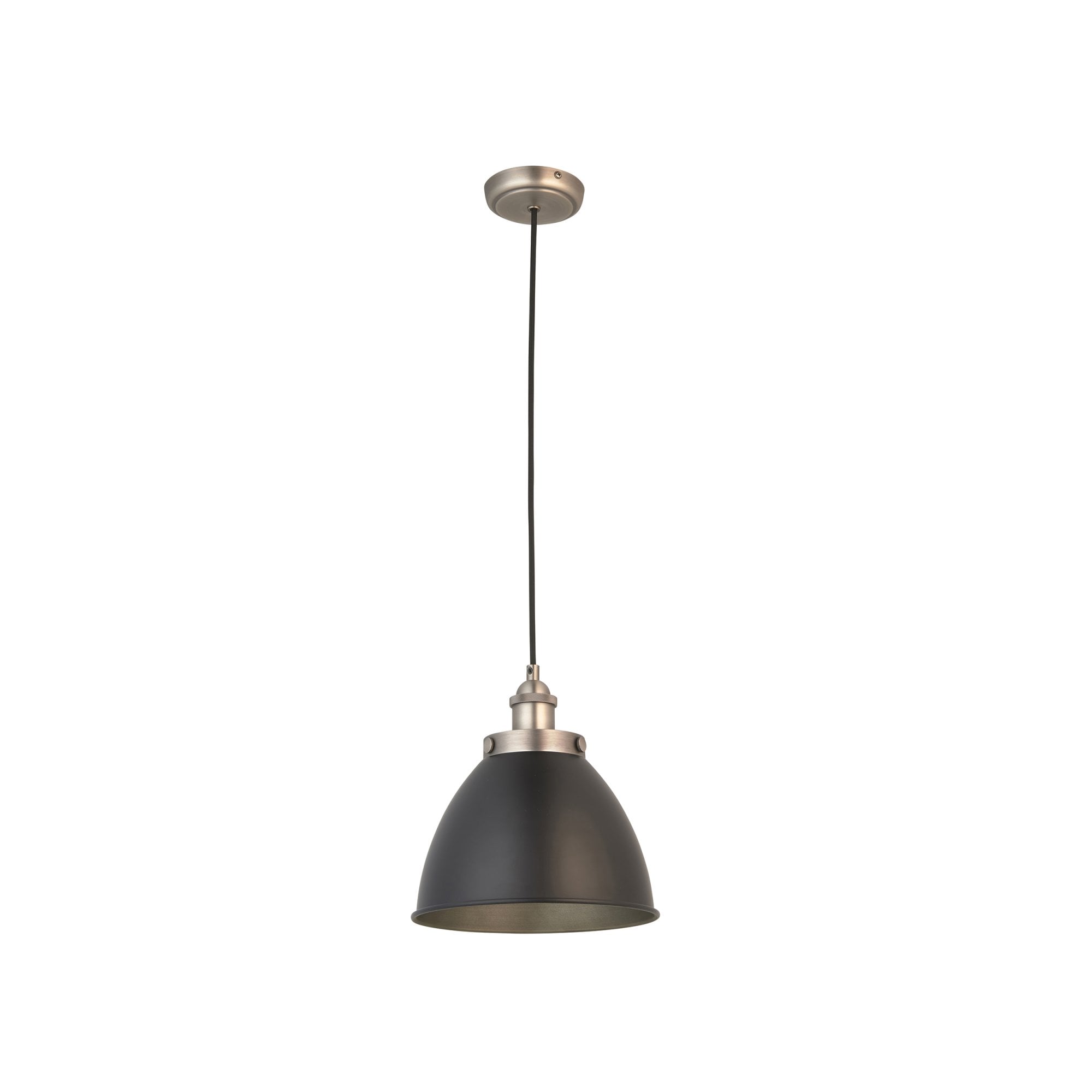 Endon Franklin Small Single Light Pendant - Matt Black & Aged Pewter