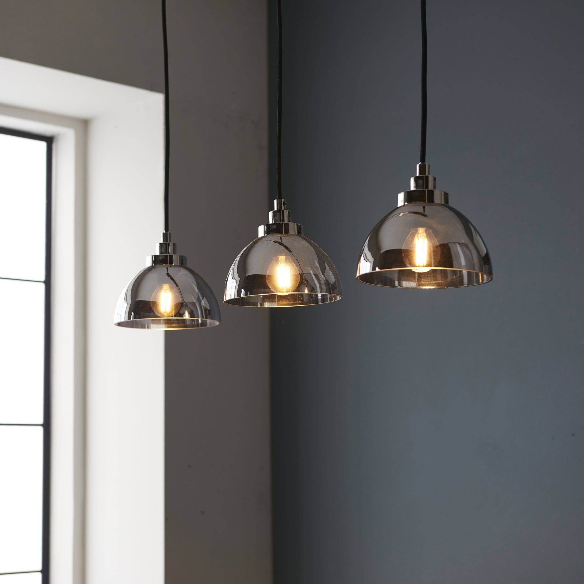 Endon Caspa 3 Light Linear Pendant -  Bright Nickel & Smoked Mirror Glass