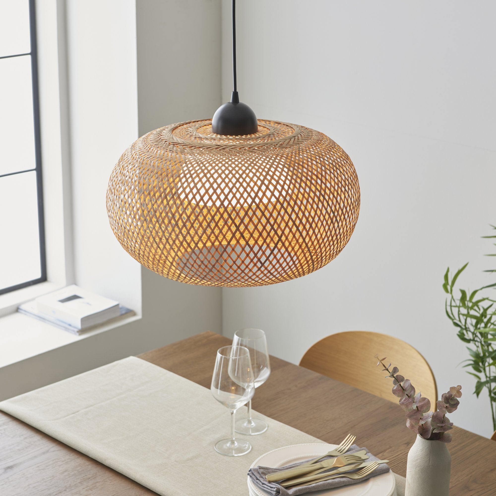 Endon Bali Round Raffia Twine Pendant - Bamboo Shade