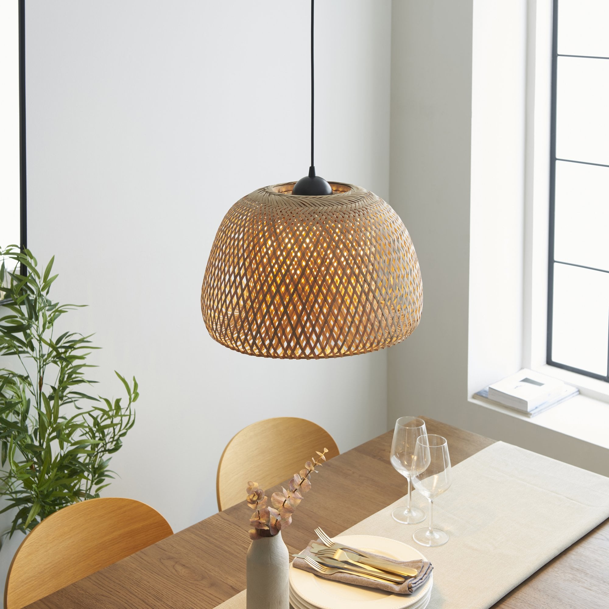 Endon Bali Domed Raffia Twine Pendant - Bamboo Shade