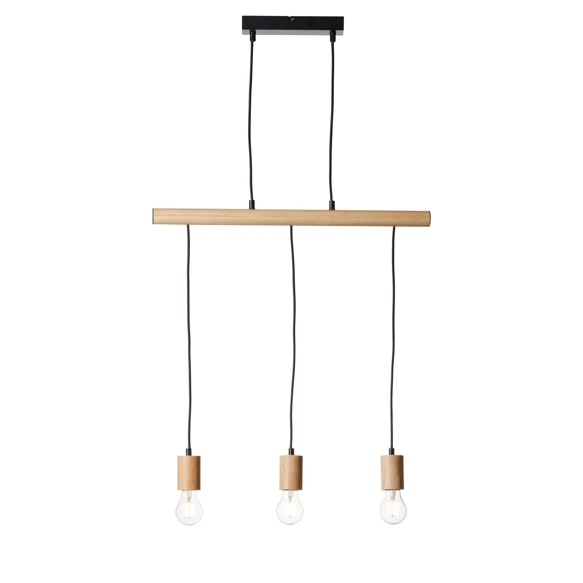 Endon Sven 3 Light Linear Pendant - Light Wood & Matt Black