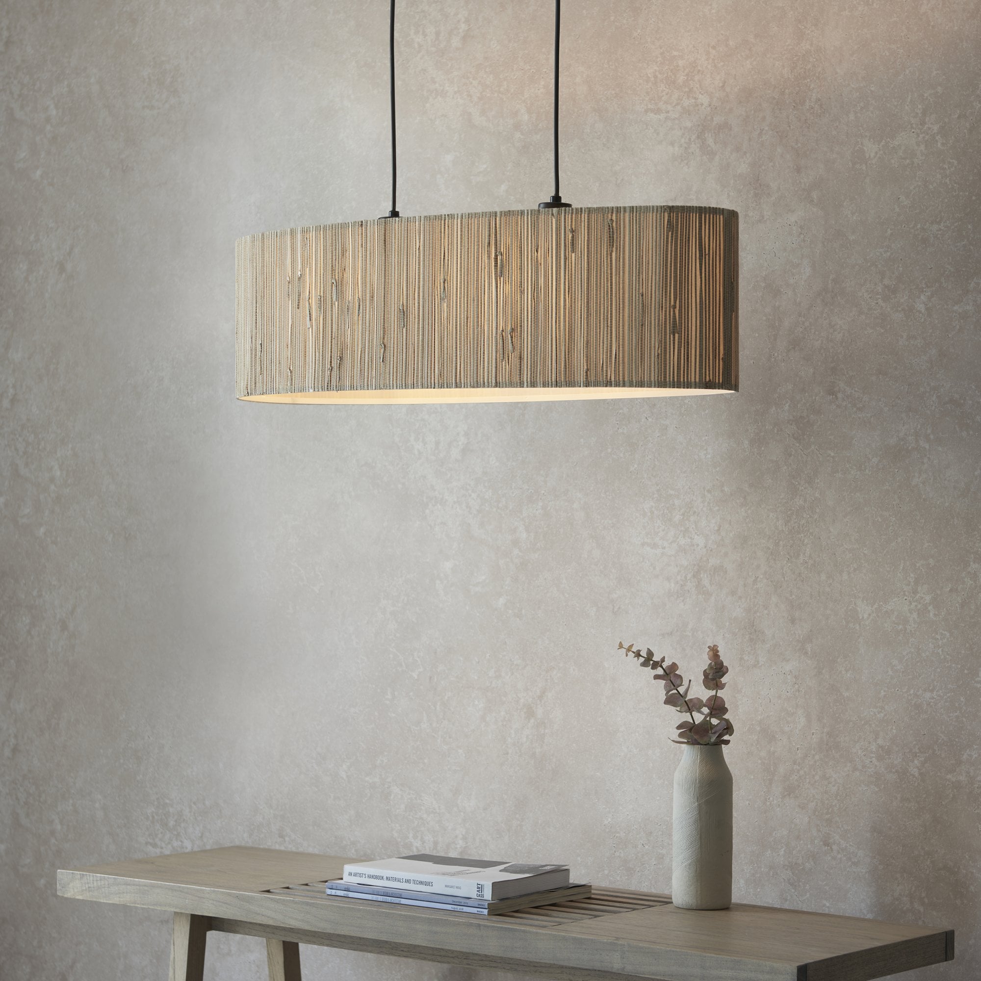 Endon Longshore 2 Light Linear Pendant - Woven Seagrass