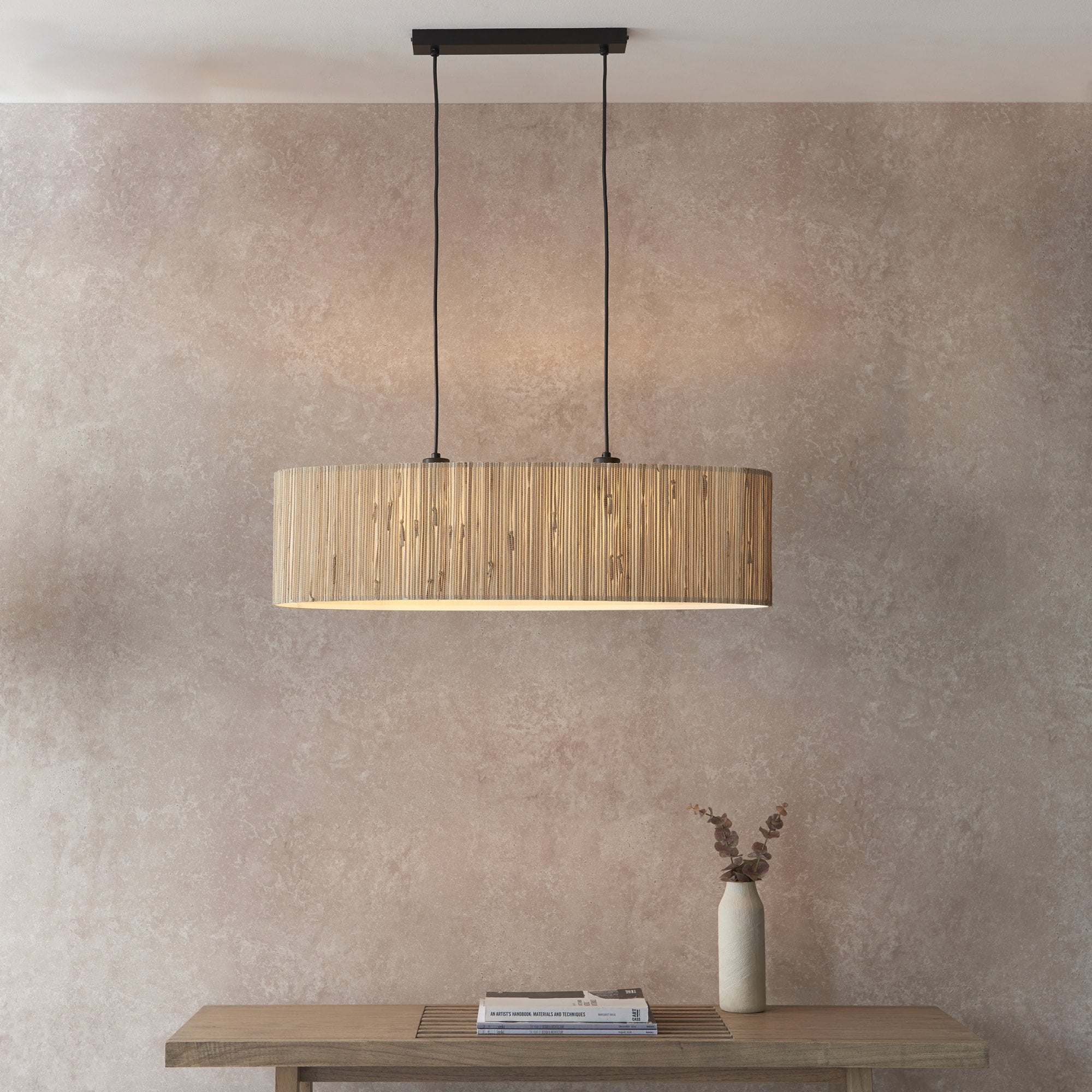 Endon Longshore 2 Light Linear Pendant - Woven Seagrass