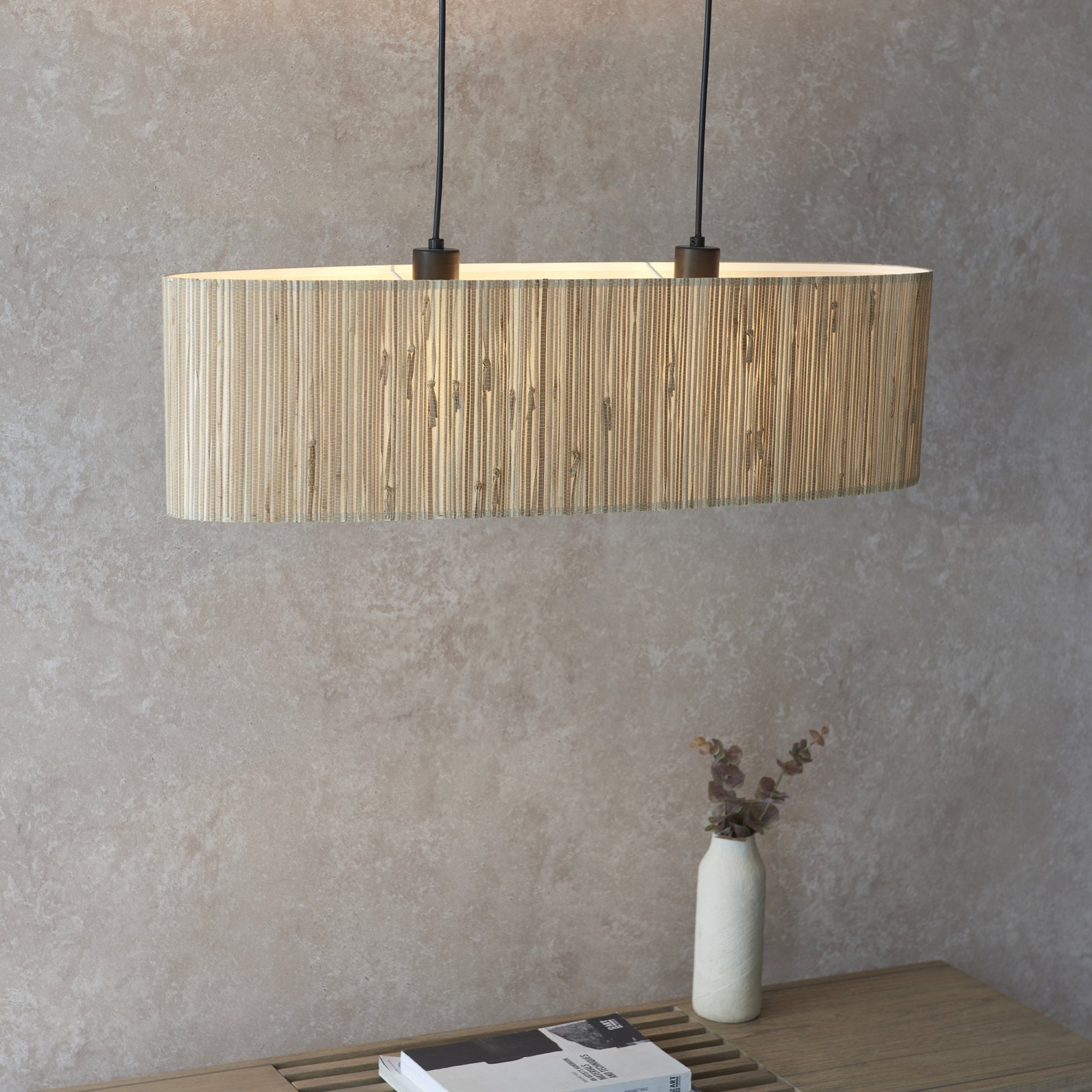 Endon Longshore 2 Light Linear Pendant - Woven Seagrass