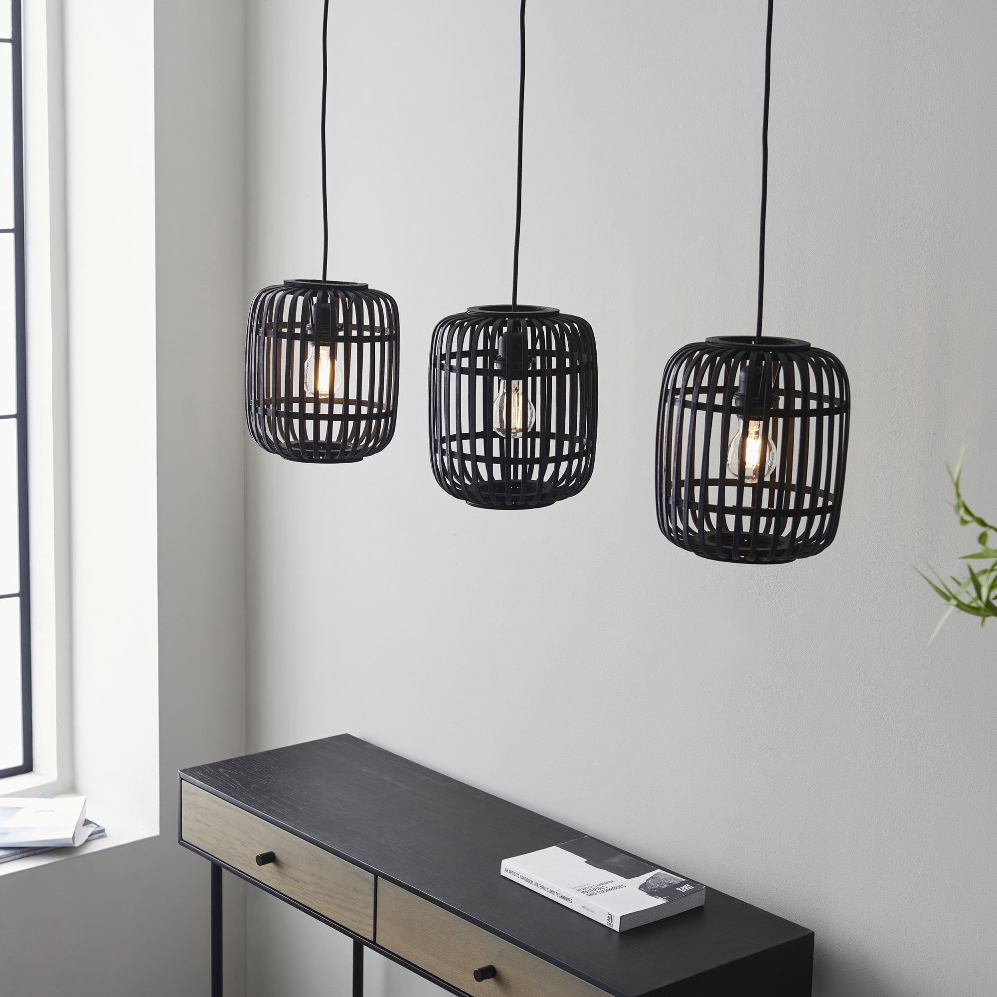 Endon Mathias Bamboo 3 Light Linear Pendant - Dark Stained Bamboo
