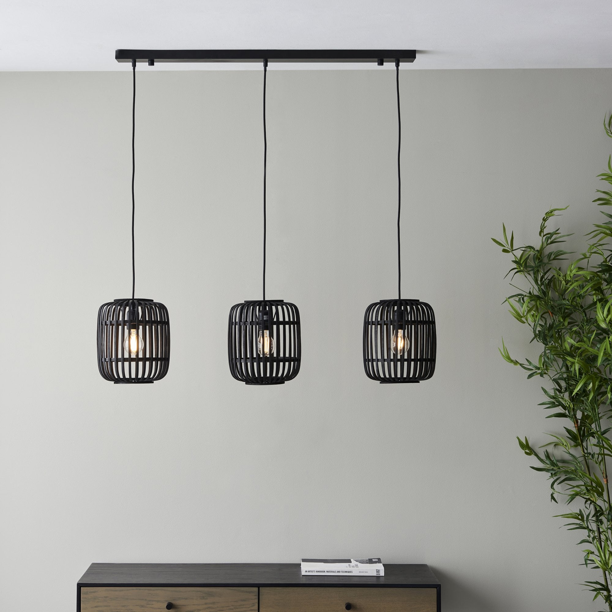 Endon Mathias Bamboo 3 Light Linear Pendant - Dark Stained Bamboo