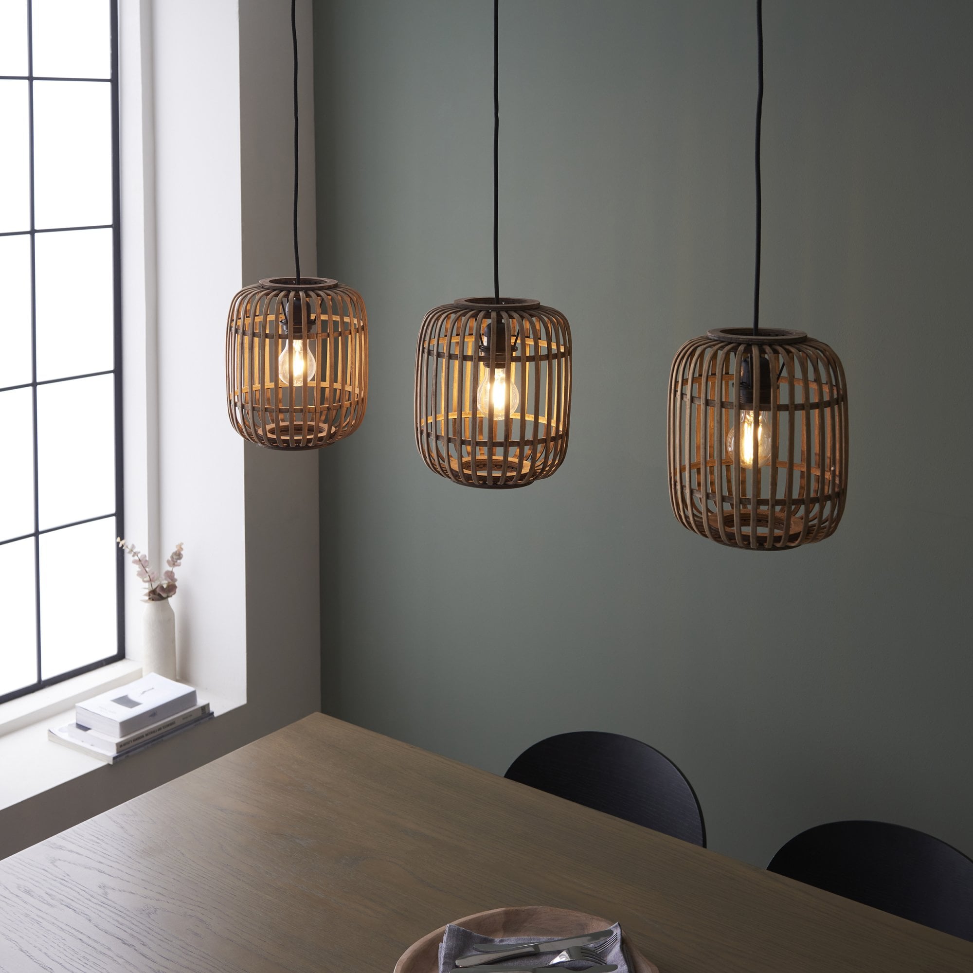 Endon Mathias Bamboo 3 Light Linear Pendant - Natural Bamboo