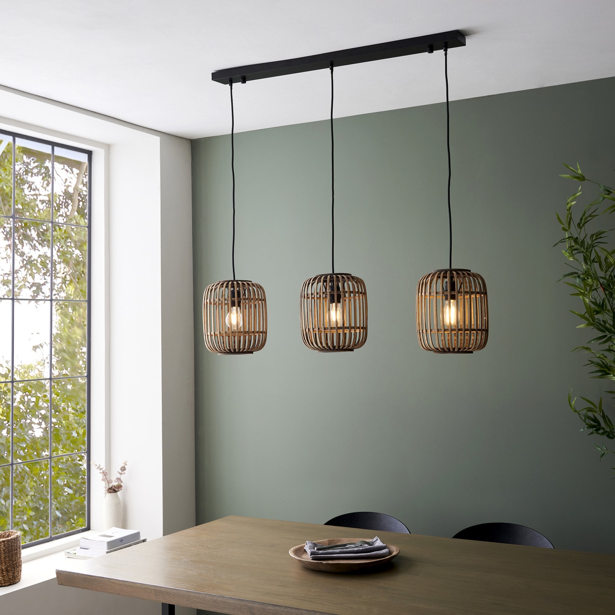 Endon Mathias Bamboo 3 Light Linear Pendant - Natural Bamboo