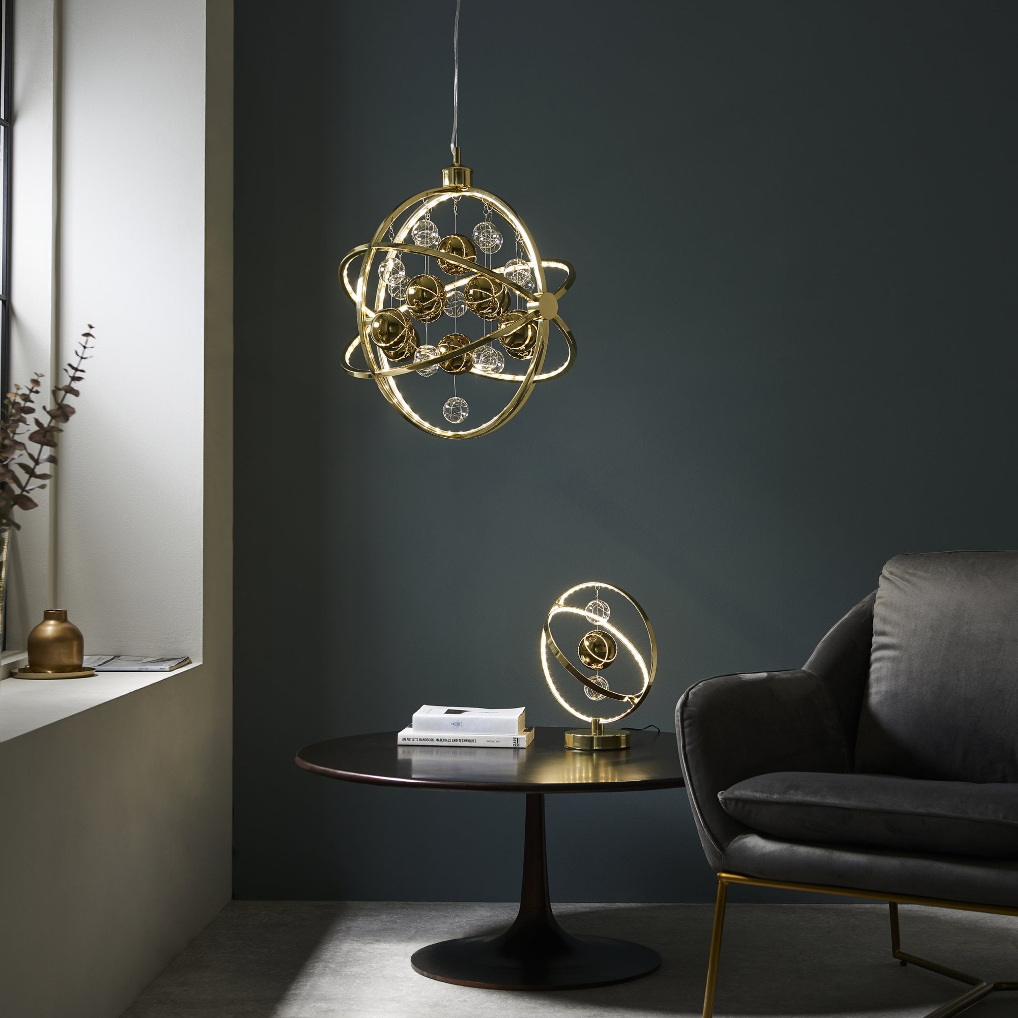 Endon Muni 480mm LED Pendant - Gold Effect Plate