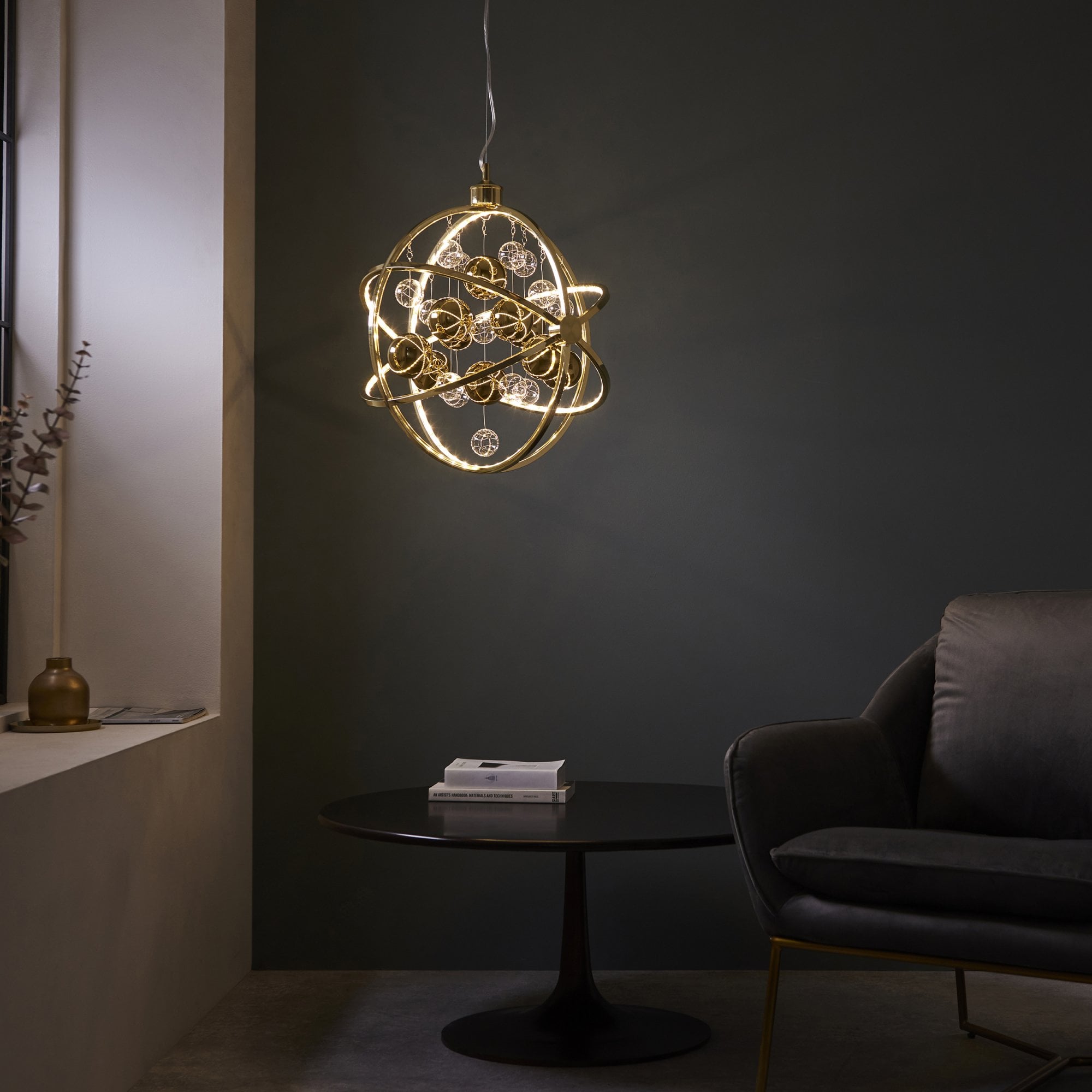 Endon Muni 480mm LED Pendant - Gold Effect Plate