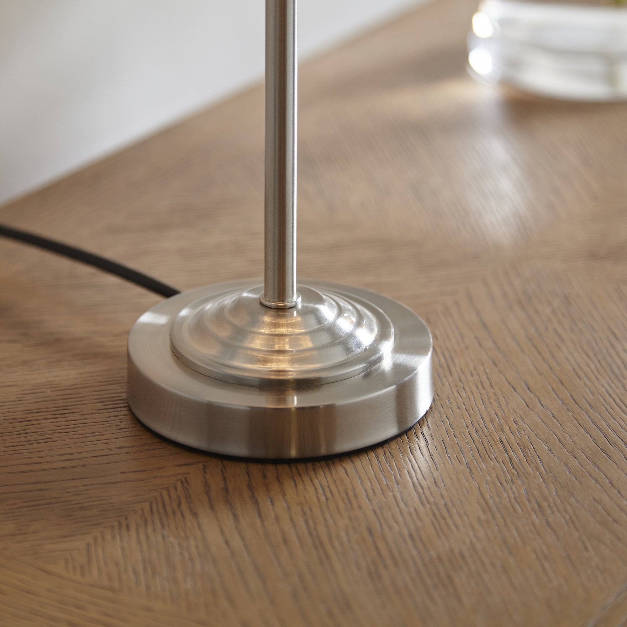Endon Highclere Table Lamp - Brushed Chrome & Natural Linen