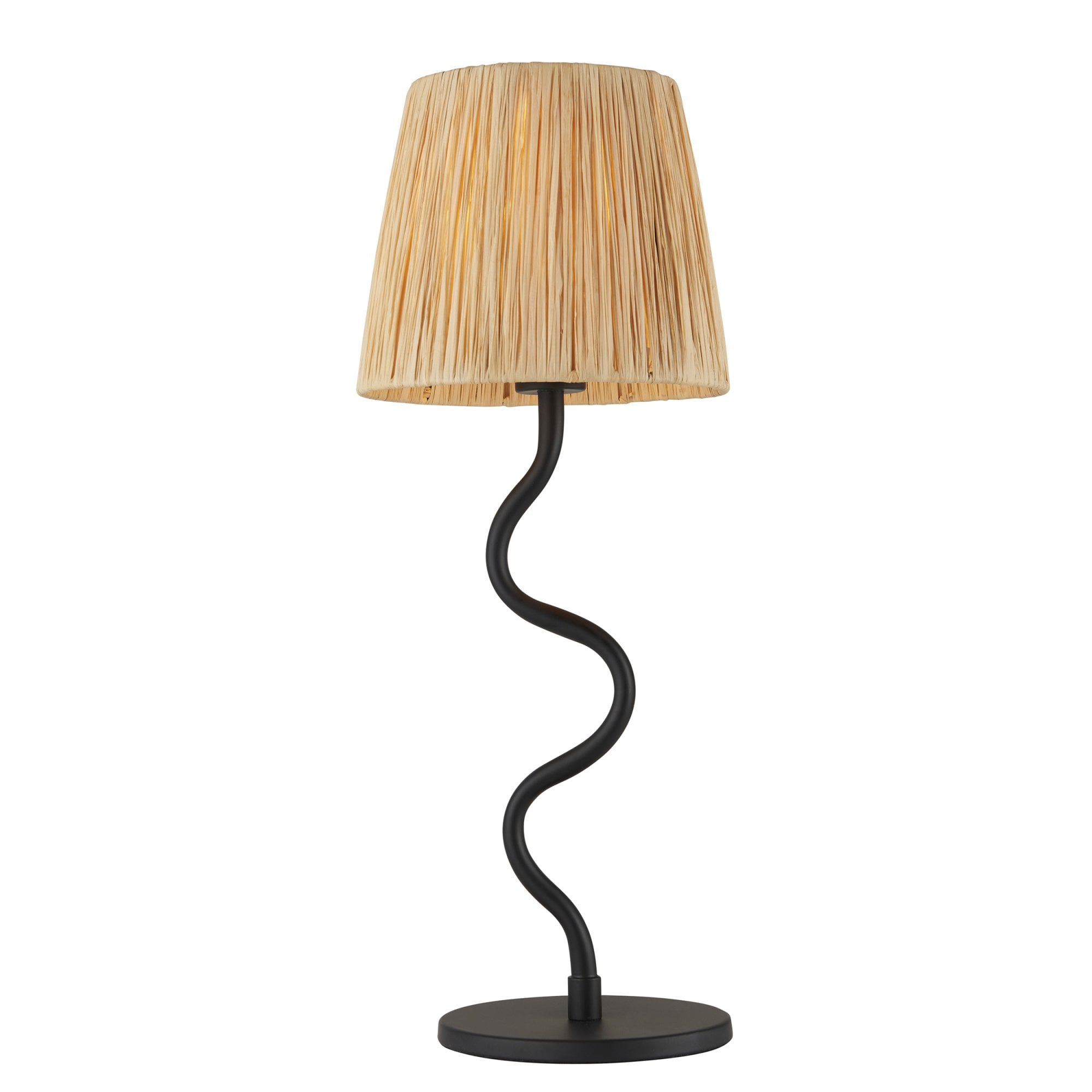 Endon Wriggle Table Lamp -  Matt Black & Natural Raffia Tapered Shade