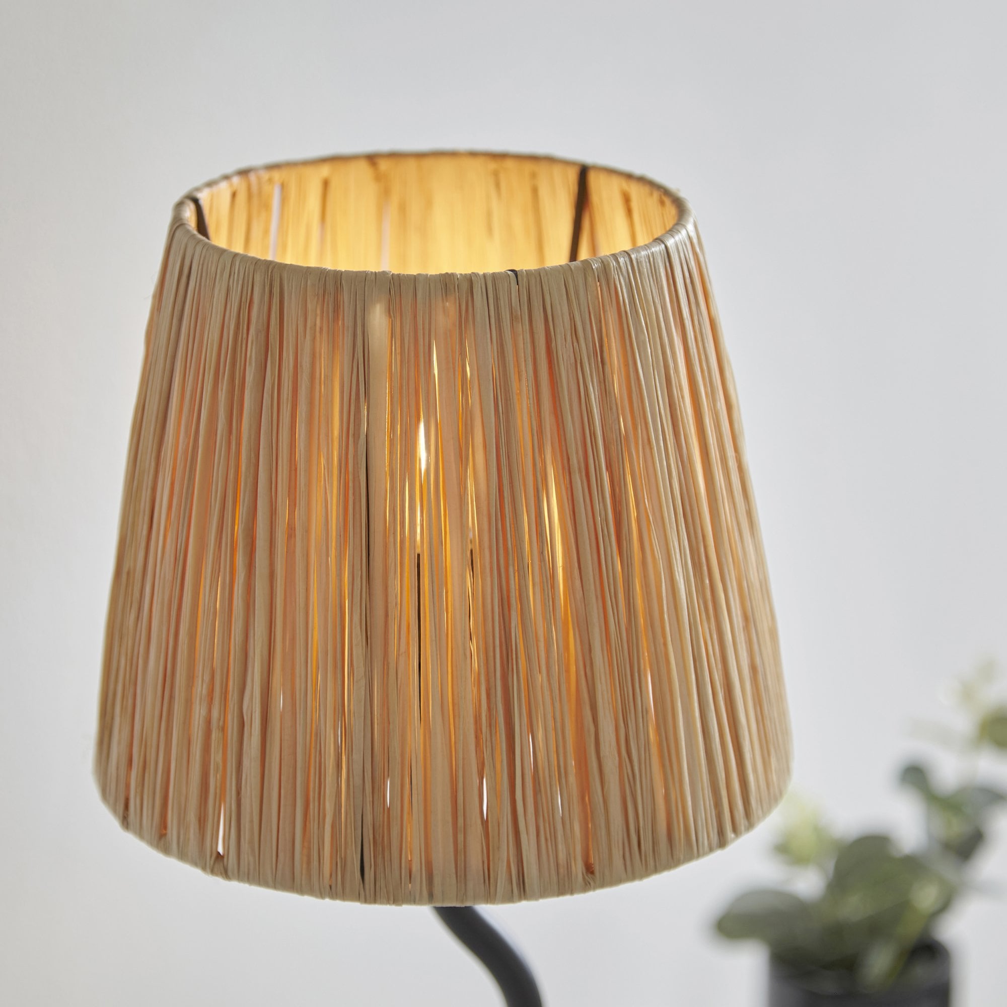 Endon Wriggle Table Lamp -  Matt Black & Natural Raffia Tapered Shade