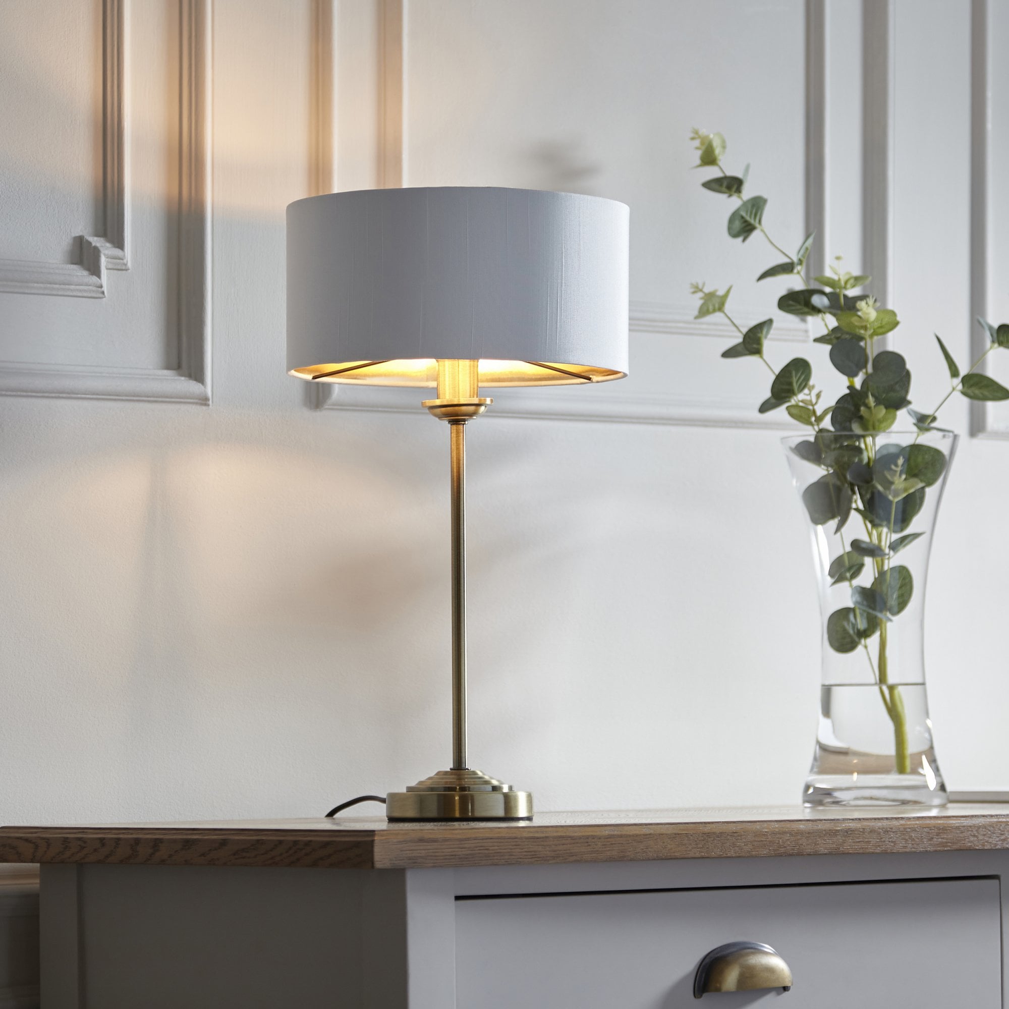 Endon Highclere Table Lamp - Antique Brass & Vintage White