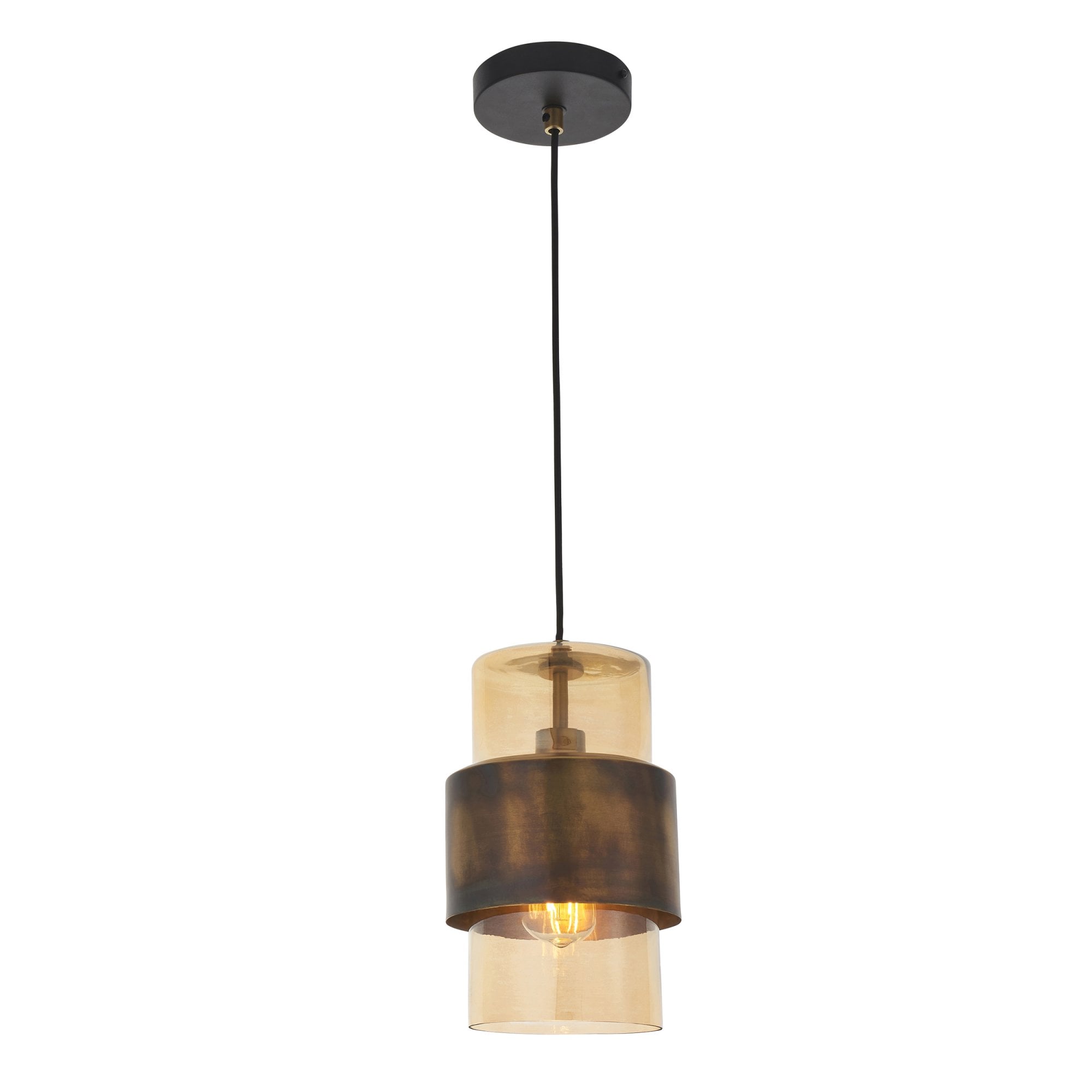 Utopia Swirl Single Pendant - Brass Patina With Champagne Tinted Glass