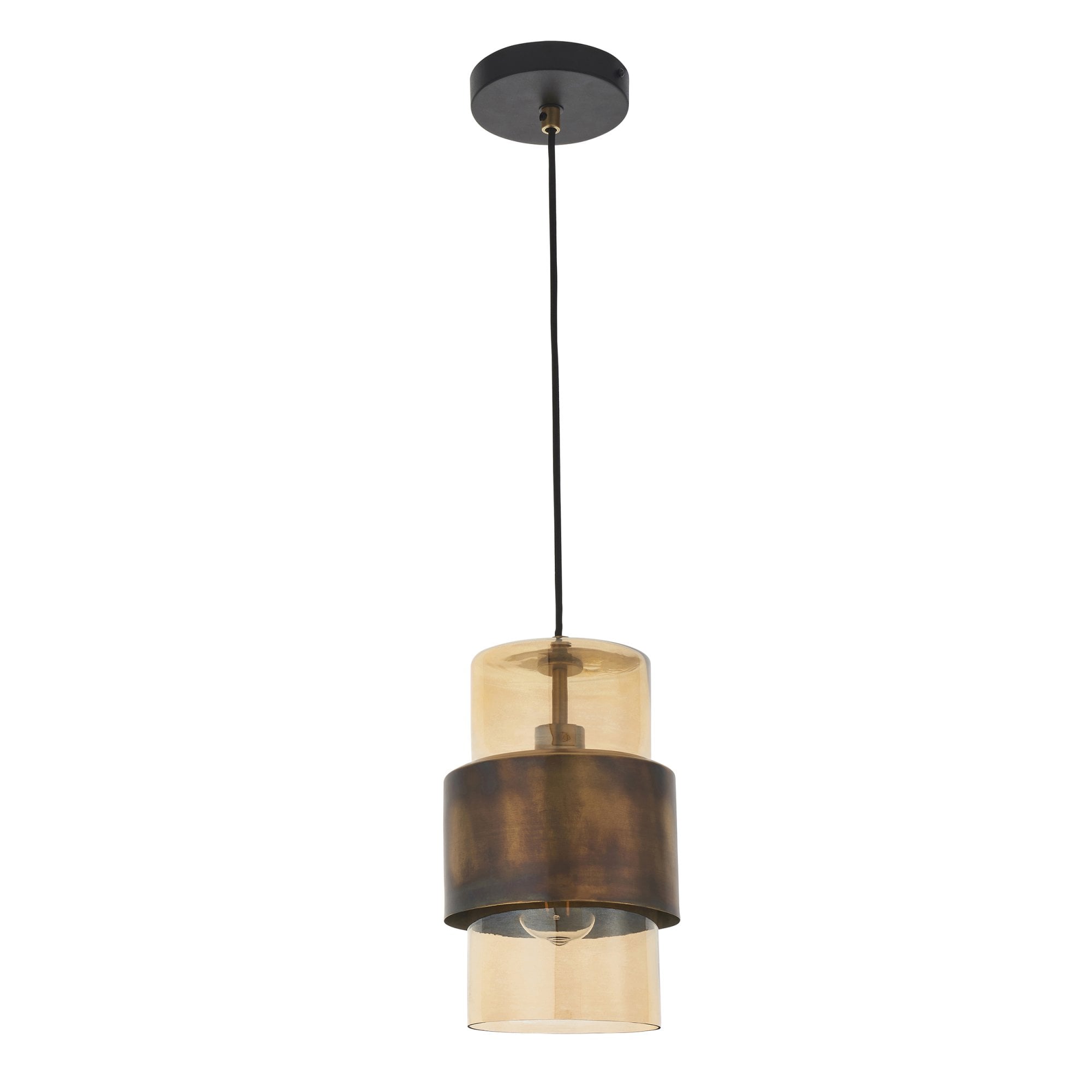 Utopia Swirl Single Pendant - Brass Patina With Champagne Tinted Glass