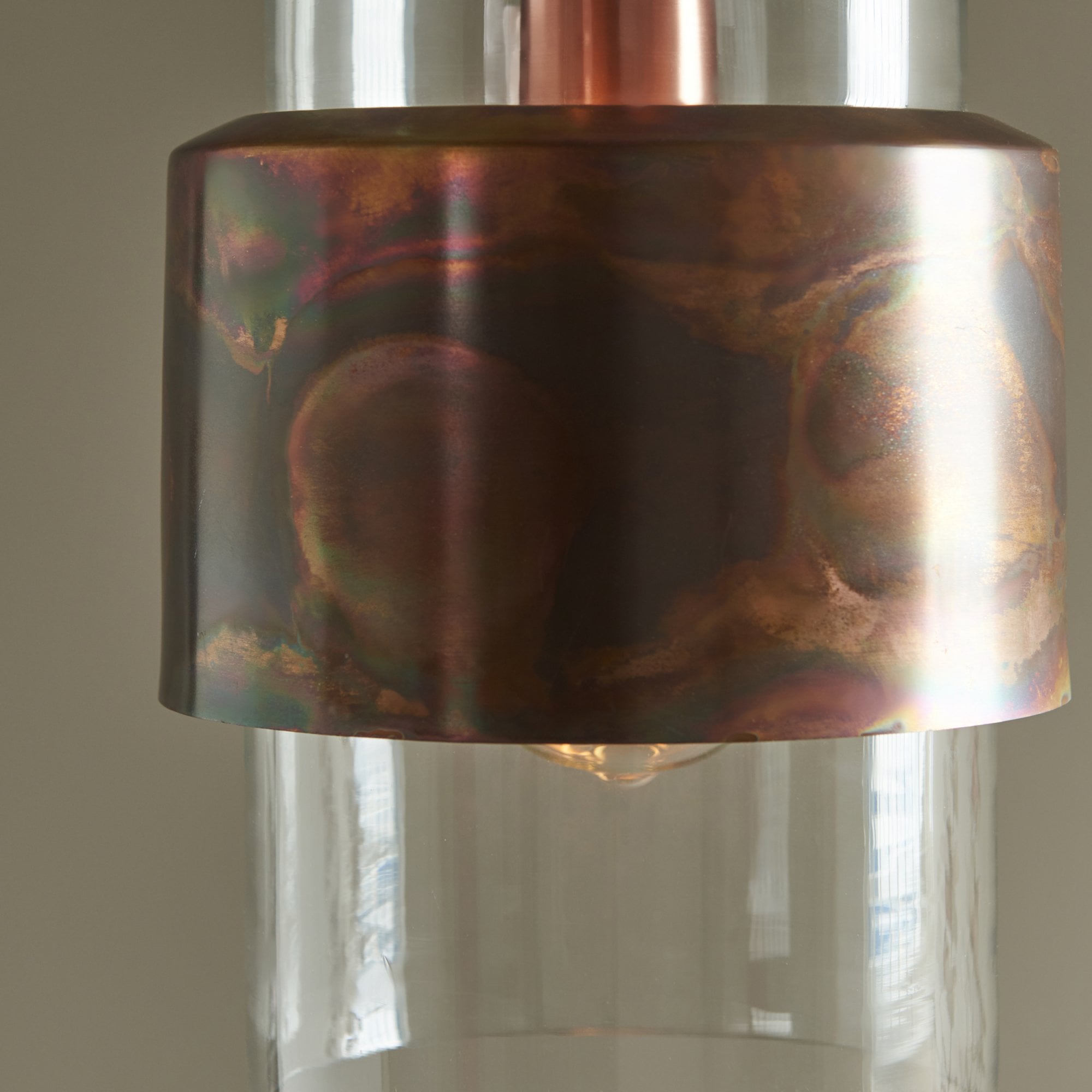Utopia Swirl Single Pendant - Copper Patina And Clear Glass