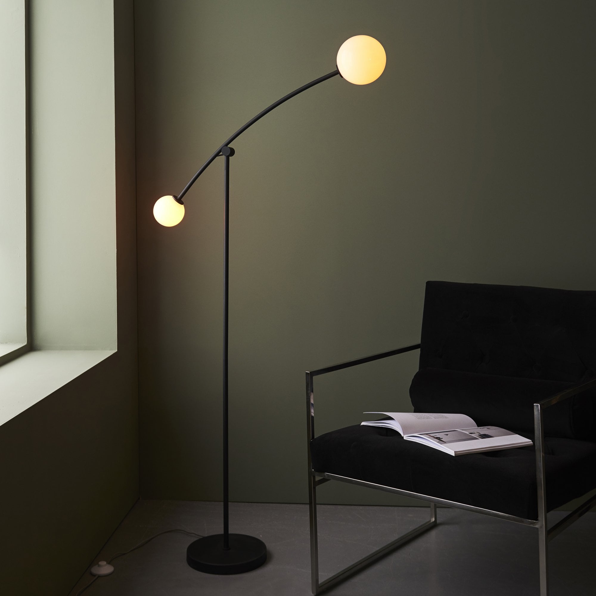 Utopia Moon 2 Light Floor Lamp - Matt Black