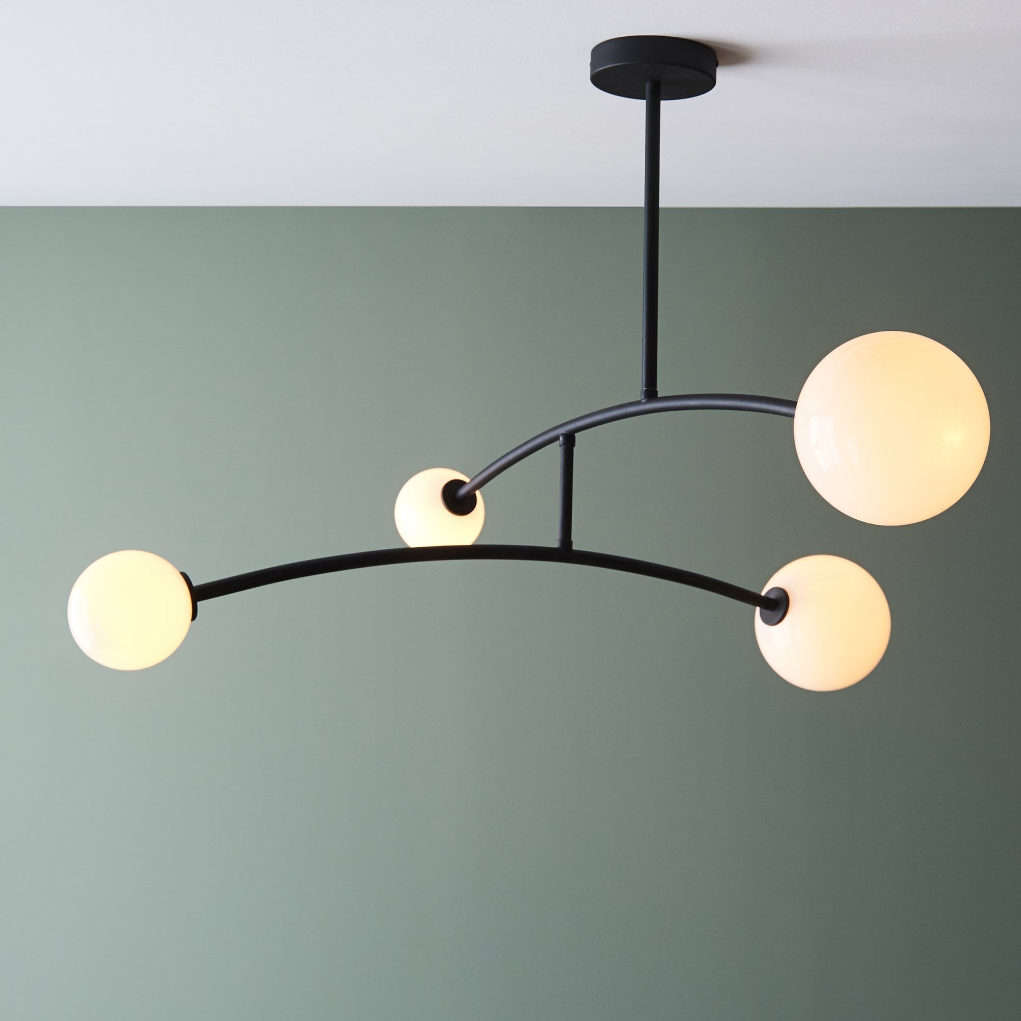 Utopia Moon 4 Light Semi Flush Pendant - Matt Black - 90cm Diameter