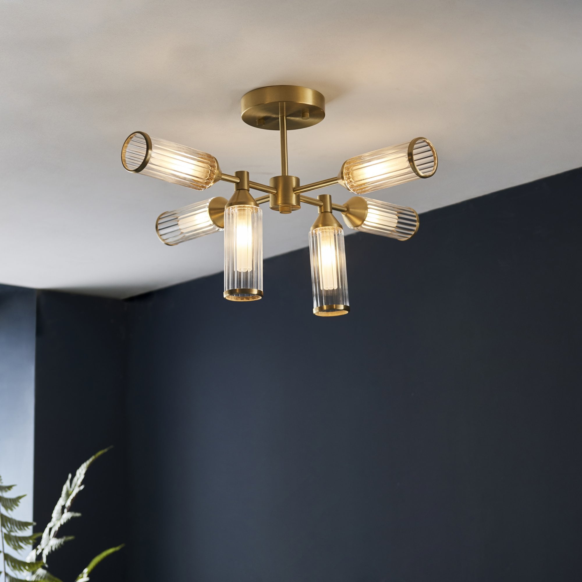Utopia Matrix 6 Light Semi Flush Pendant - Satin Brass - 59cm Diameter