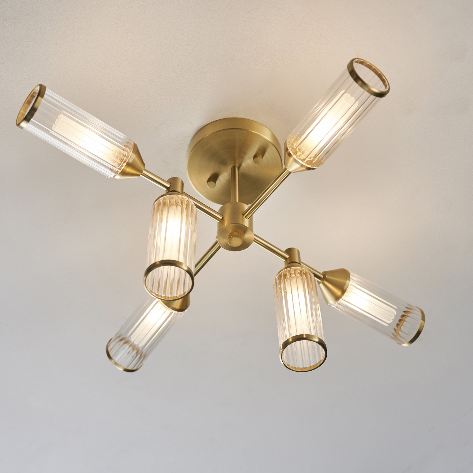 Utopia Matrix 6 Light Semi Flush Pendant - Satin Brass - 59cm Diameter