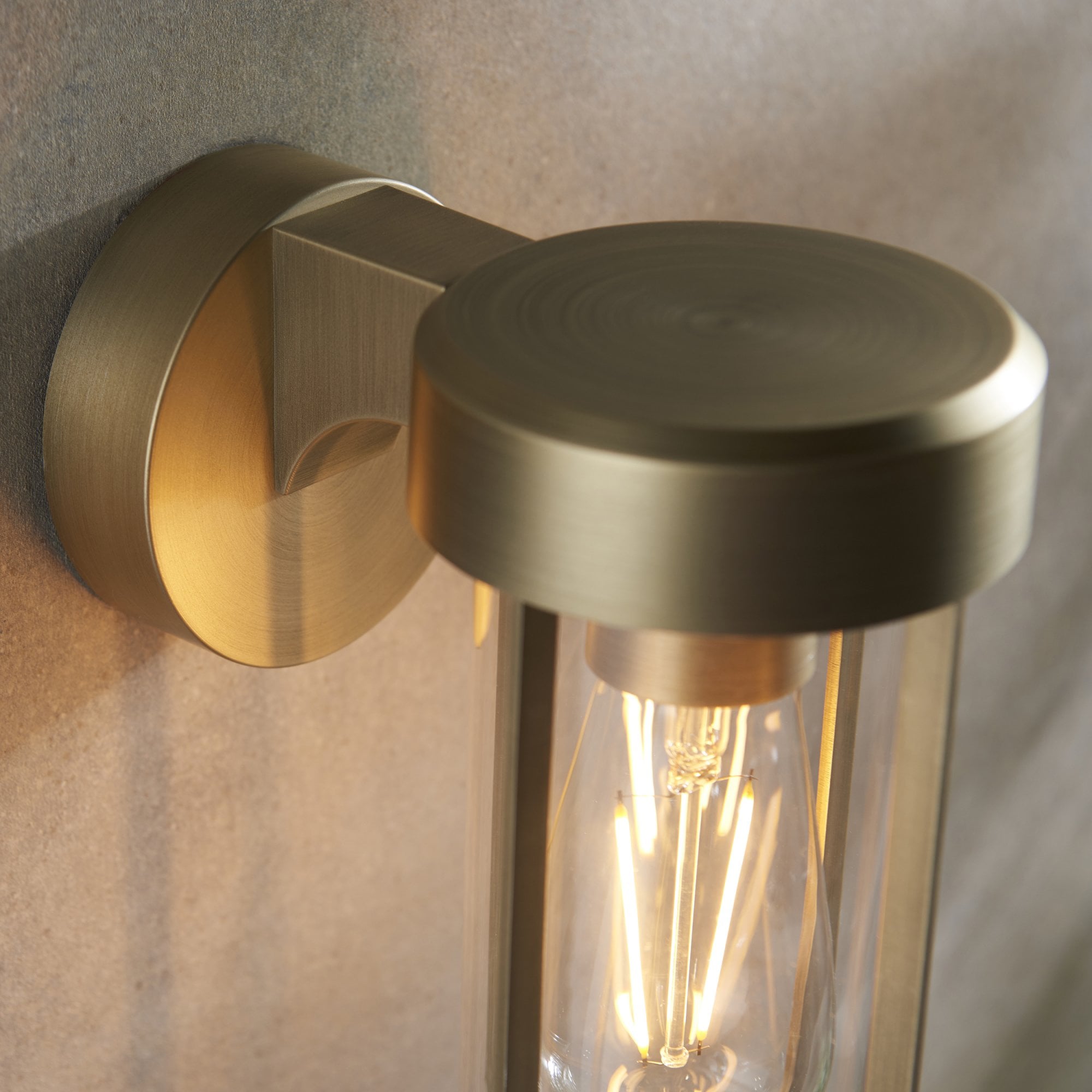 Utopia Pluto IP44 Wall Light - Brushed Gold And Clear Glass - E27