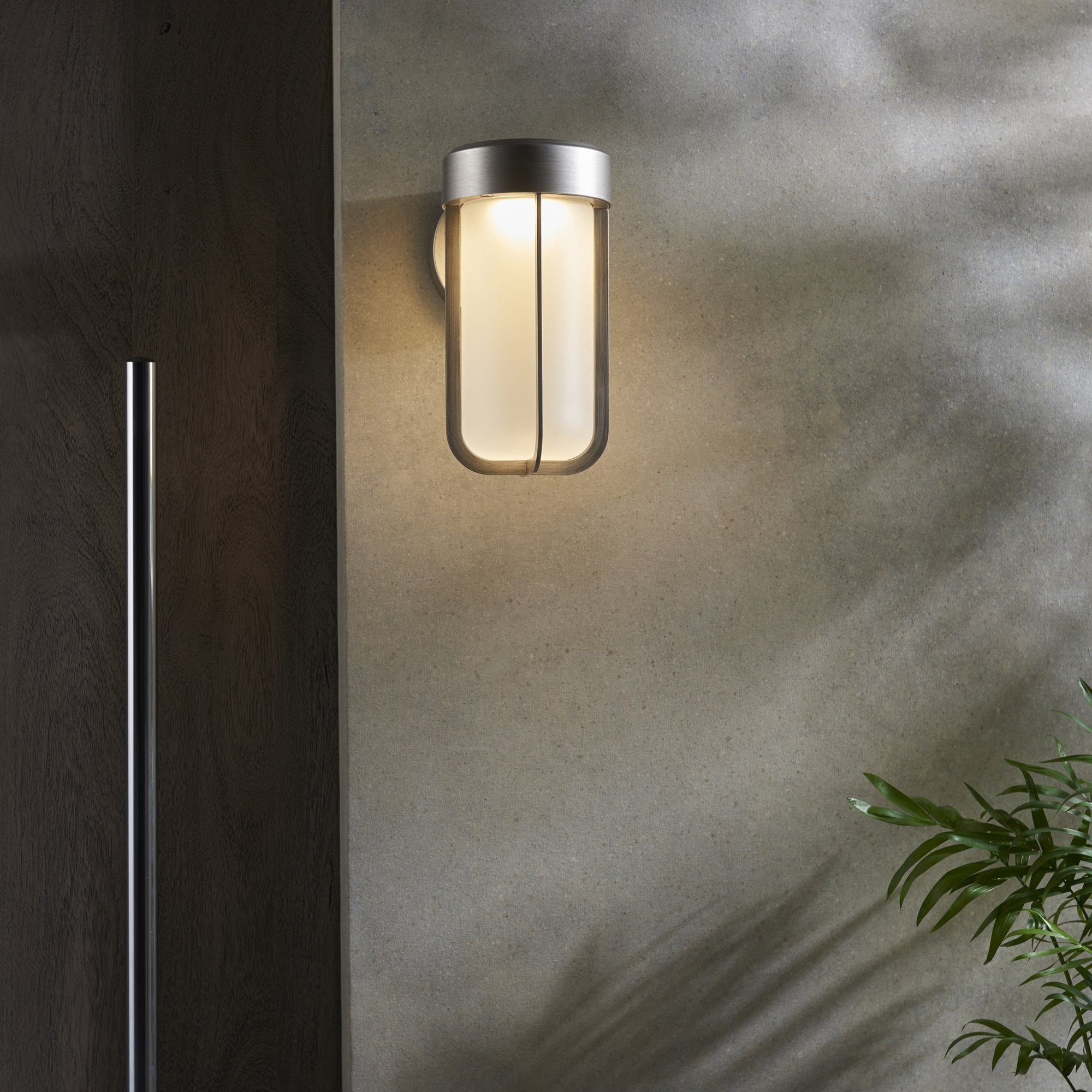 Utopia Pluto IP44 Wall Light - Brushed Silver And Frosted Glass - Integrated LED