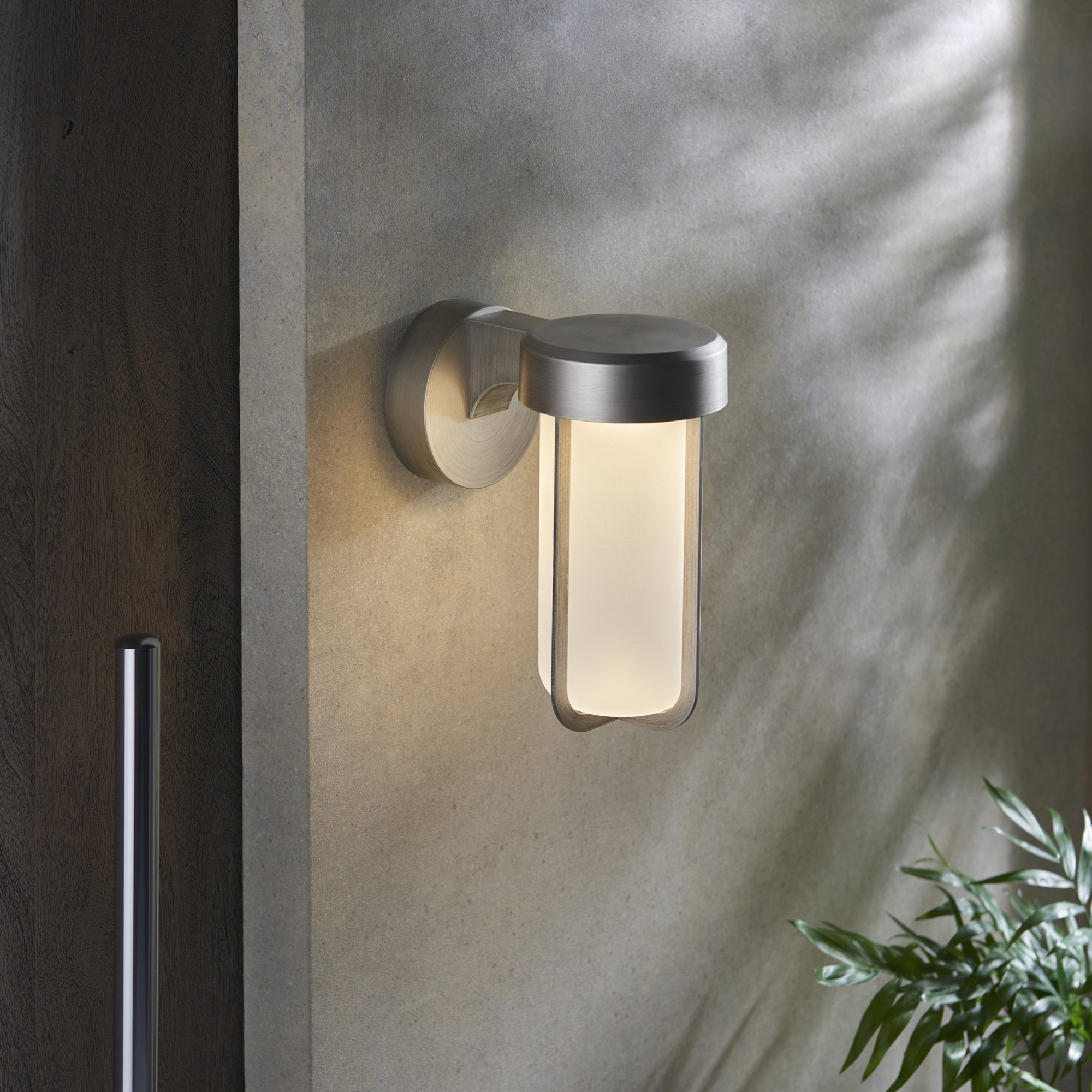 Utopia Pluto IP44 Wall Light - Brushed Silver And Frosted Glass - Integrated LED