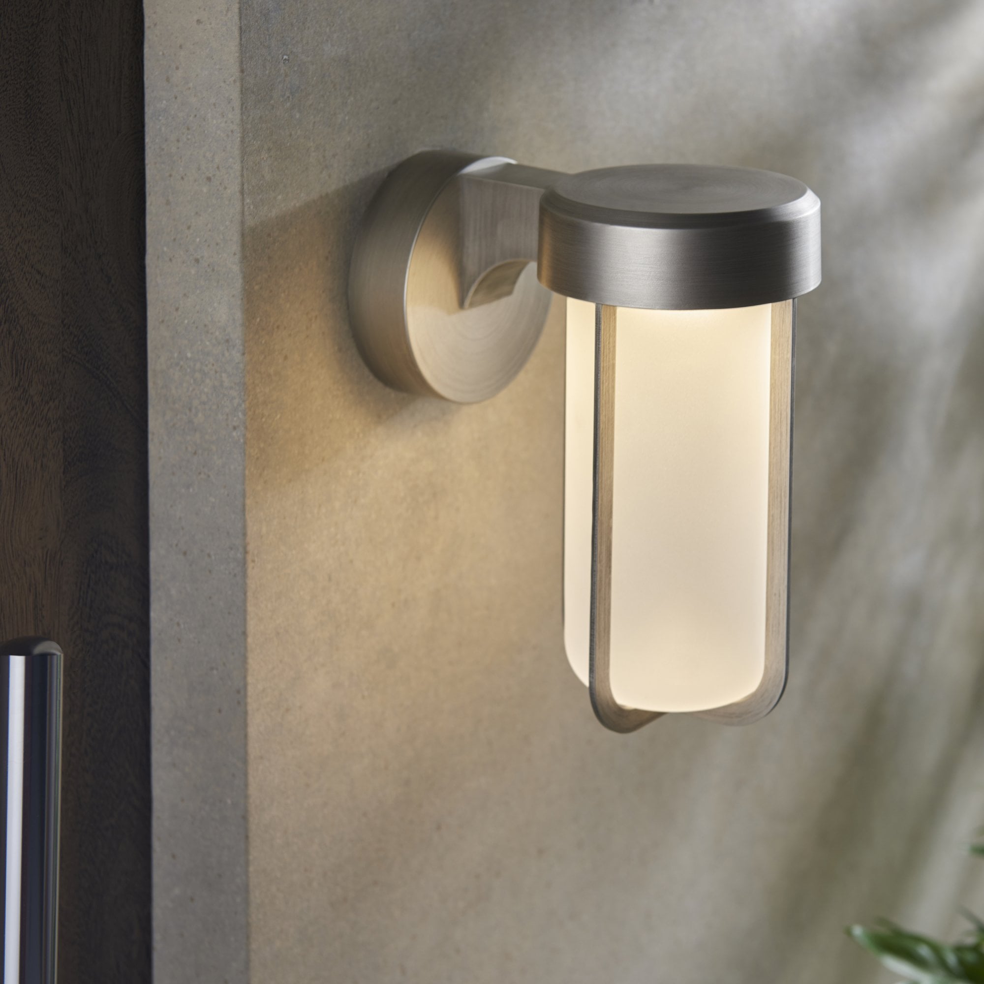 Utopia Pluto IP44 Wall Light - Brushed Silver And Frosted Glass - Integrated LED