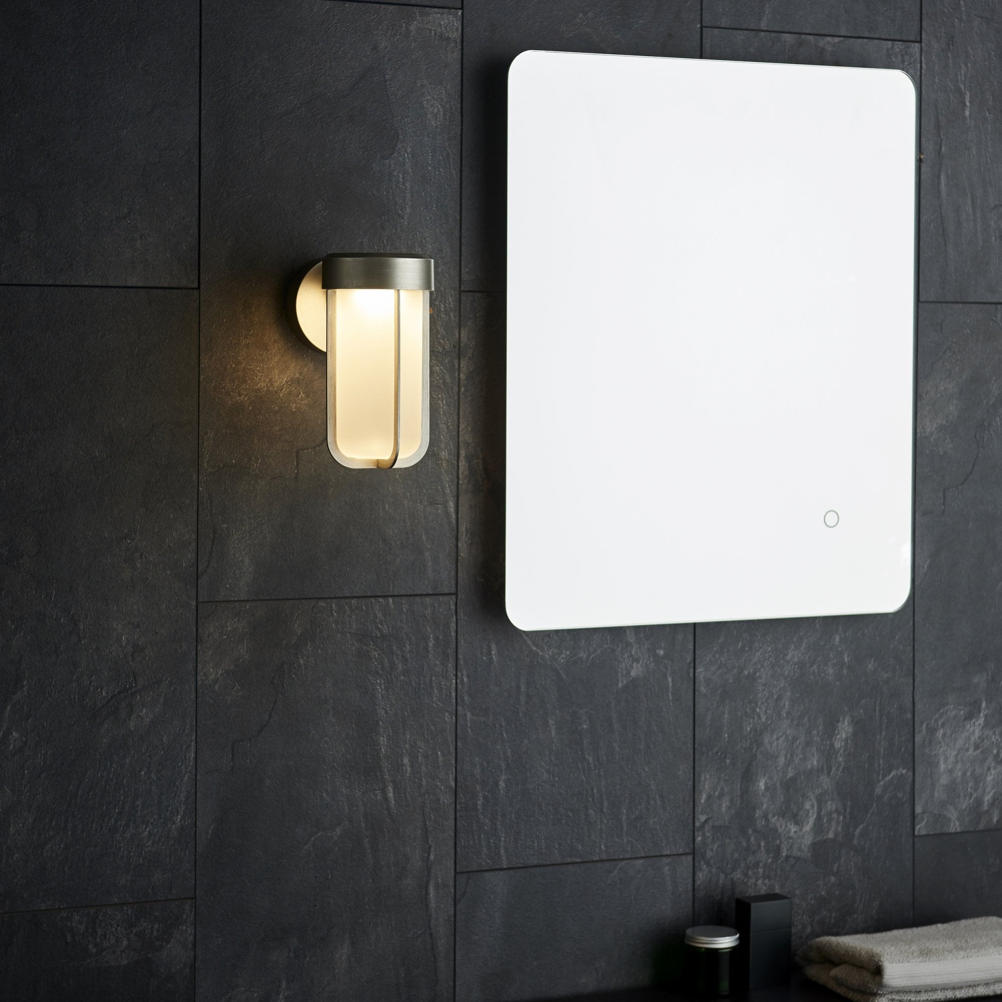 Utopia Pluto IP44 Wall Light - Brushed Silver And Frosted Glass - Integrated LED