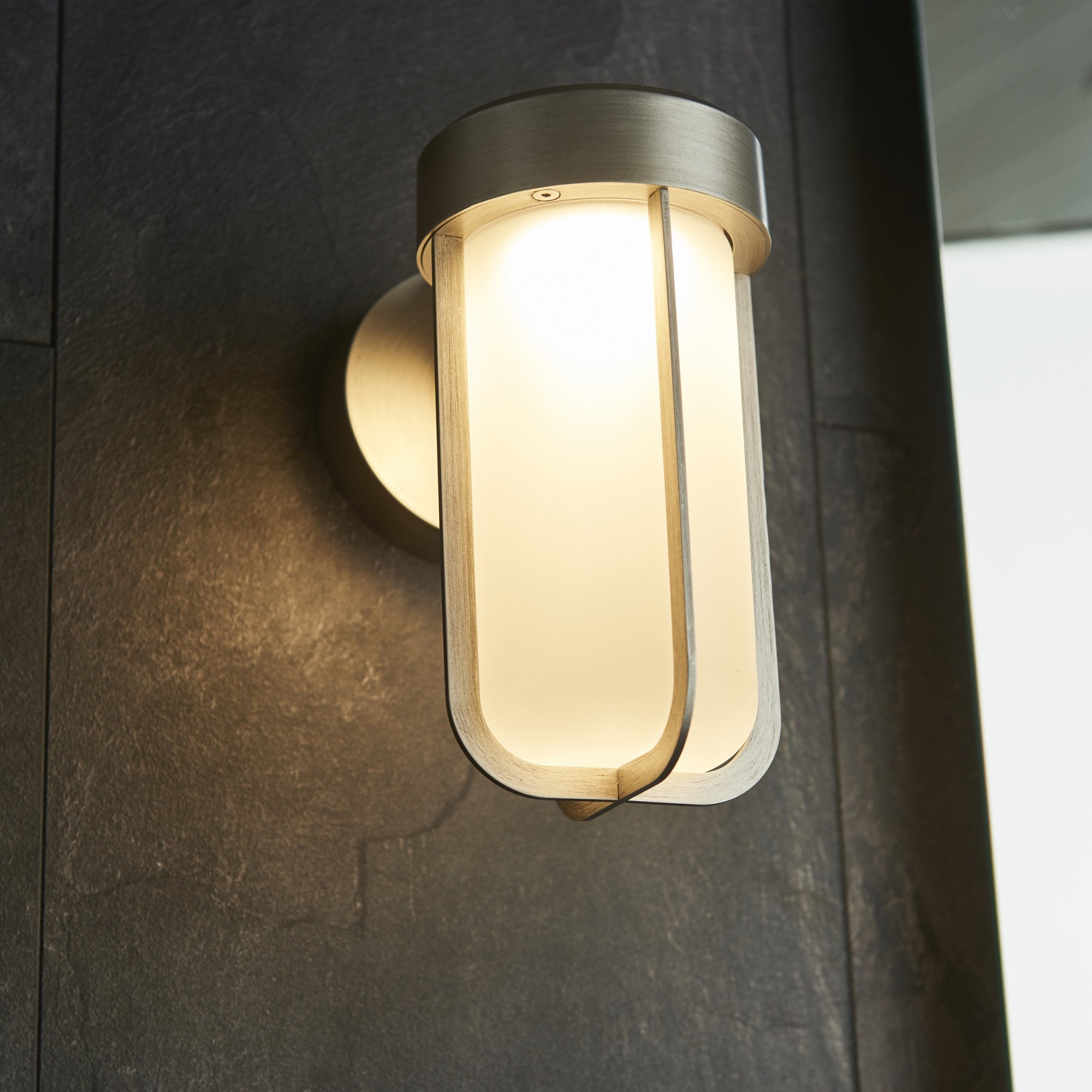 Utopia Pluto IP44 Wall Light - Brushed Silver And Frosted Glass - Integrated LED