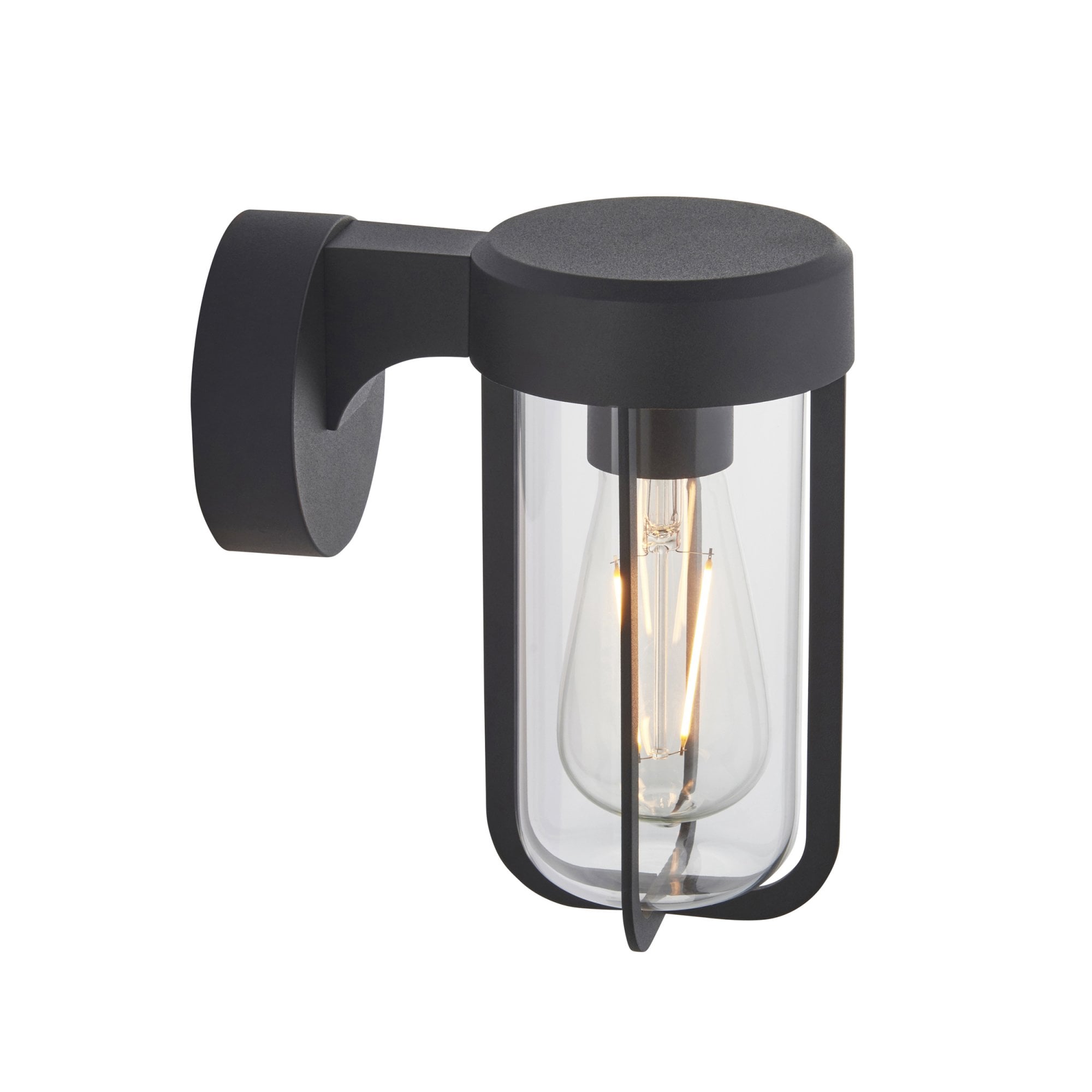 Utopia Pluto IP44 Wall Light - Matt Black And Clear Glass - E27