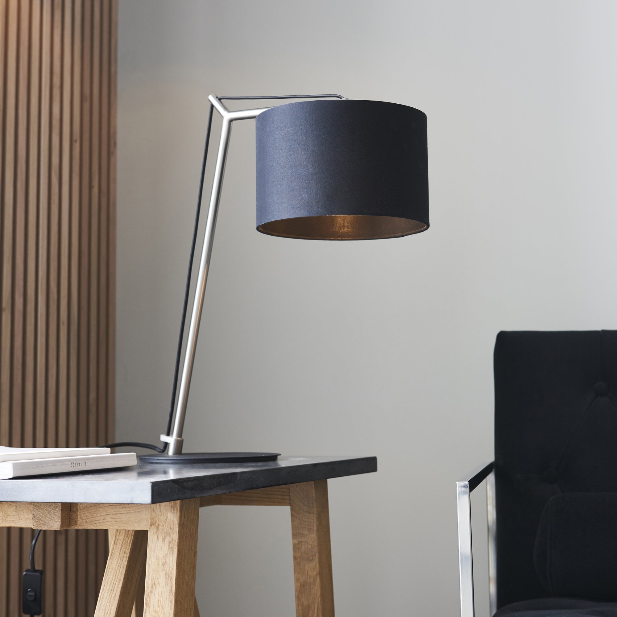 Endon Point Table Lamp - Matt Nickel And Black Shade