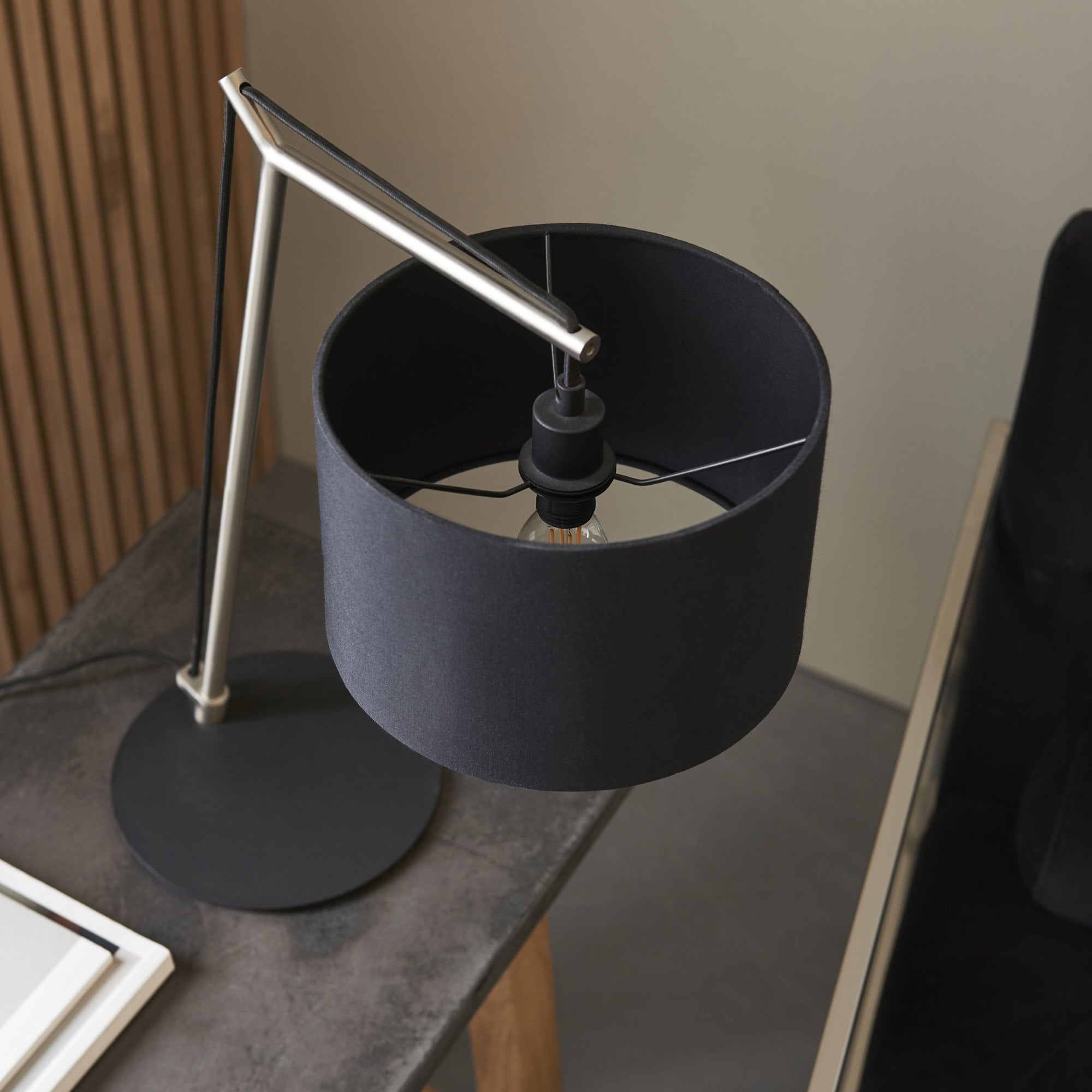 Endon Point Table Lamp - Matt Nickel And Black Shade