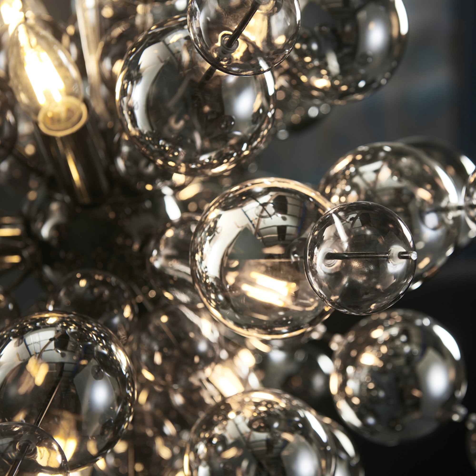 Endon Bubble 9 Light Pendant Chandelier - Black Chrome With Smoked Mirror And Tinted Glass - 63cm Diameter