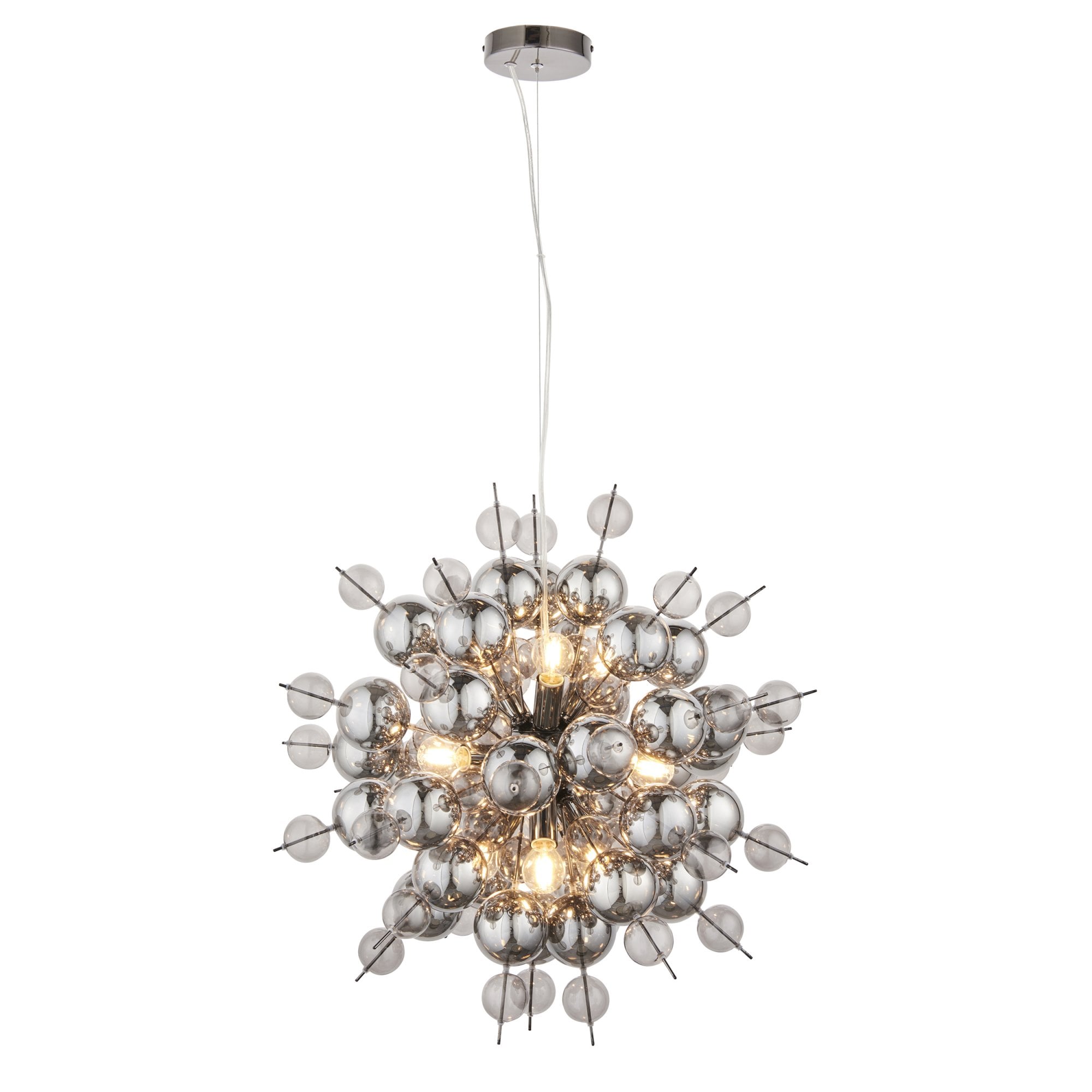 Endon Bubble 9 Light Pendant Chandelier - Black Chrome With Smoked Mirror And Tinted Glass - 63cm Diameter