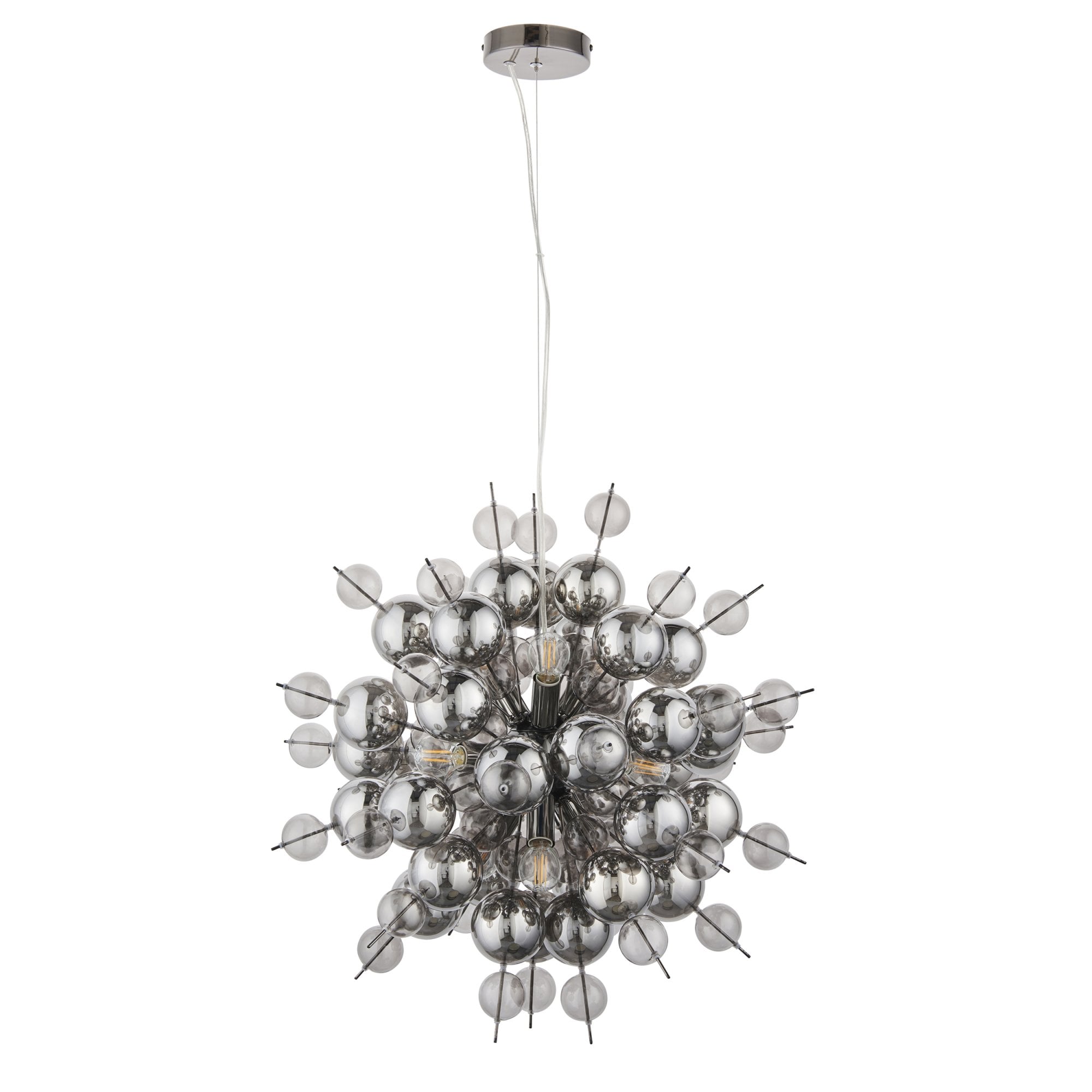 Endon Bubble 9 Light Pendant Chandelier - Black Chrome With Smoked Mirror And Tinted Glass - 63cm Diameter