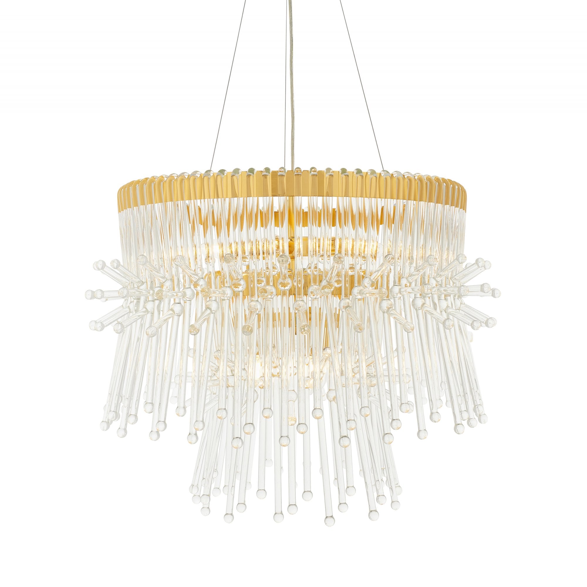 Endon Glam 9 Light Pendant Chandelier - Polished Gold With Clear Glass - 76cm Diameter