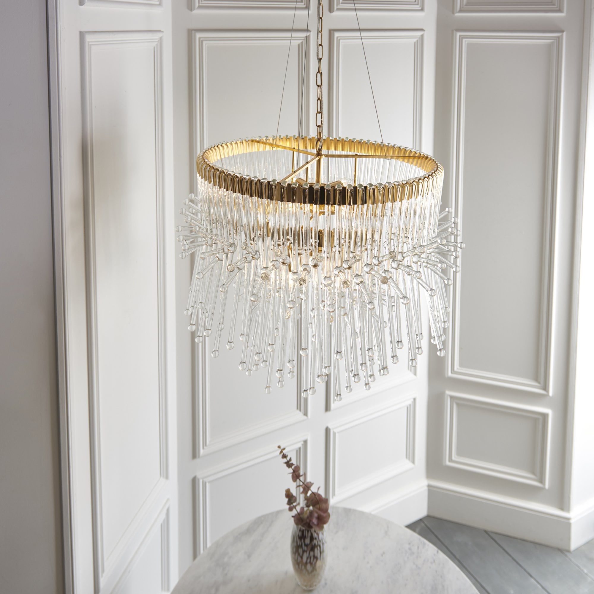 Endon Glam 9 Light Pendant Chandelier - Polished Gold With Clear Glass - 76cm Diameter