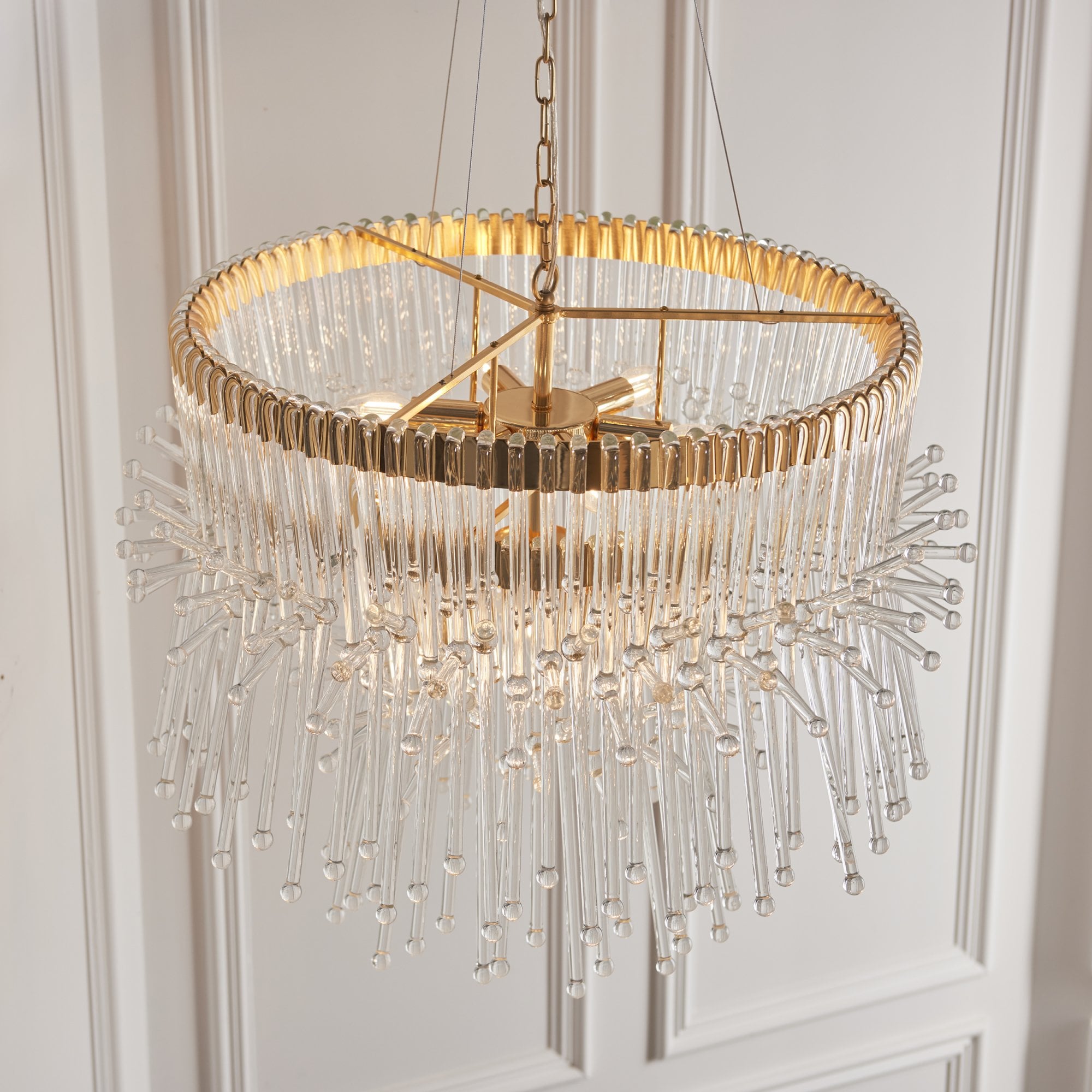 Endon Glam 9 Light Pendant Chandelier - Polished Gold With Clear Glass - 76cm Diameter