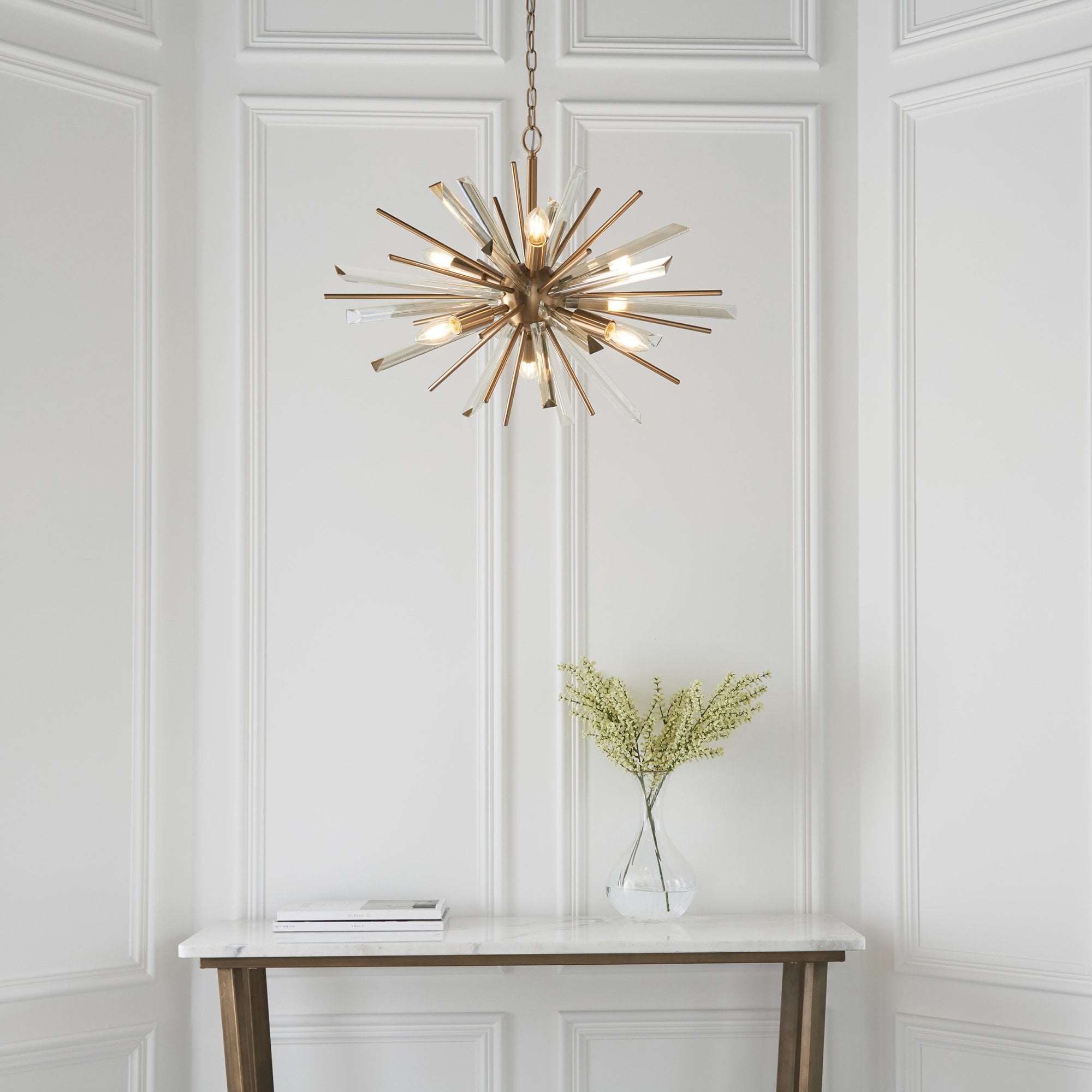 Utopia Spike 6 Light Pendant - Antique Brass - 60cm Diameter